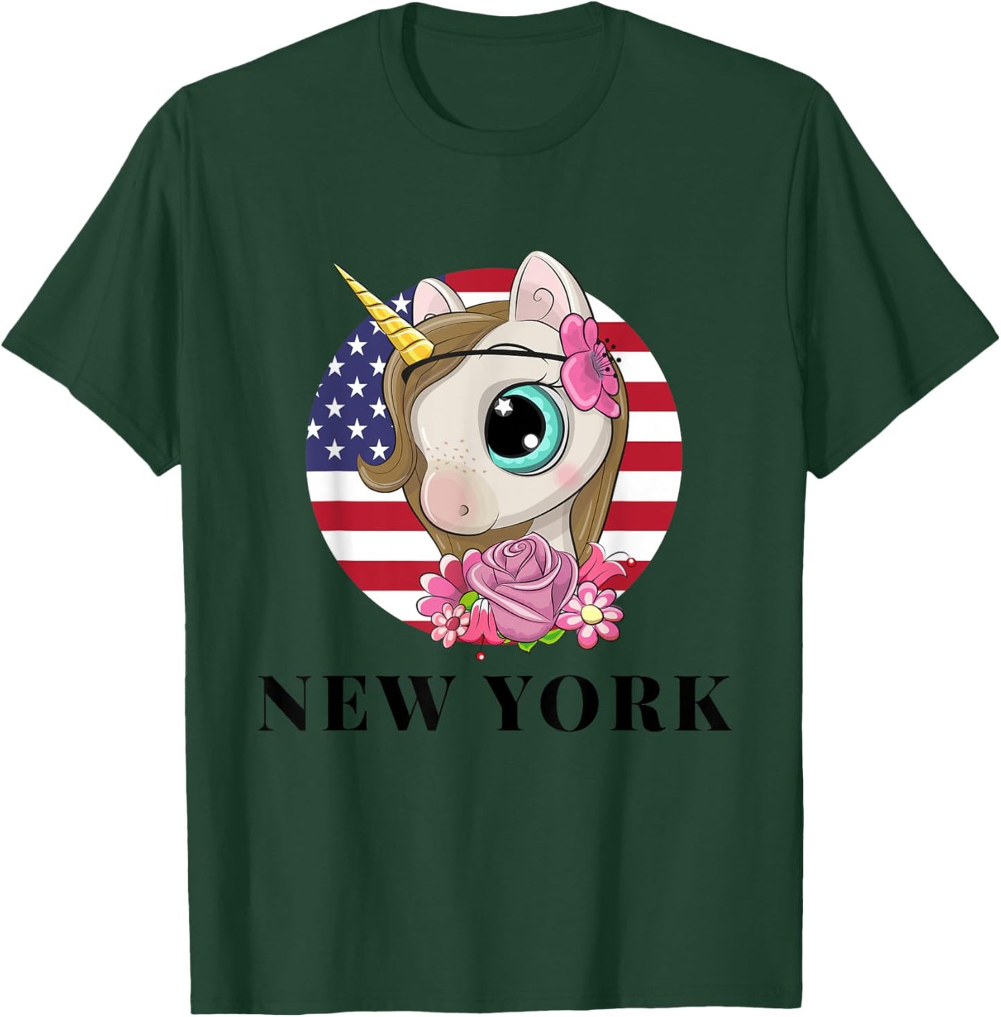 Cool Illustration New York USA Unicorn Rainbow Squad Graphic T-Shirt - T-Shirt | Forest