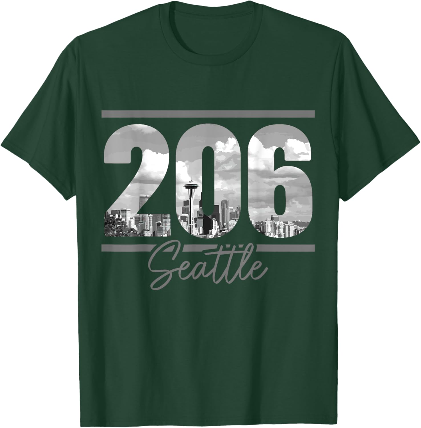 Seattle 206 Area Code Vintage Skyline Washington T-Shirt - T-Shirt | Forest