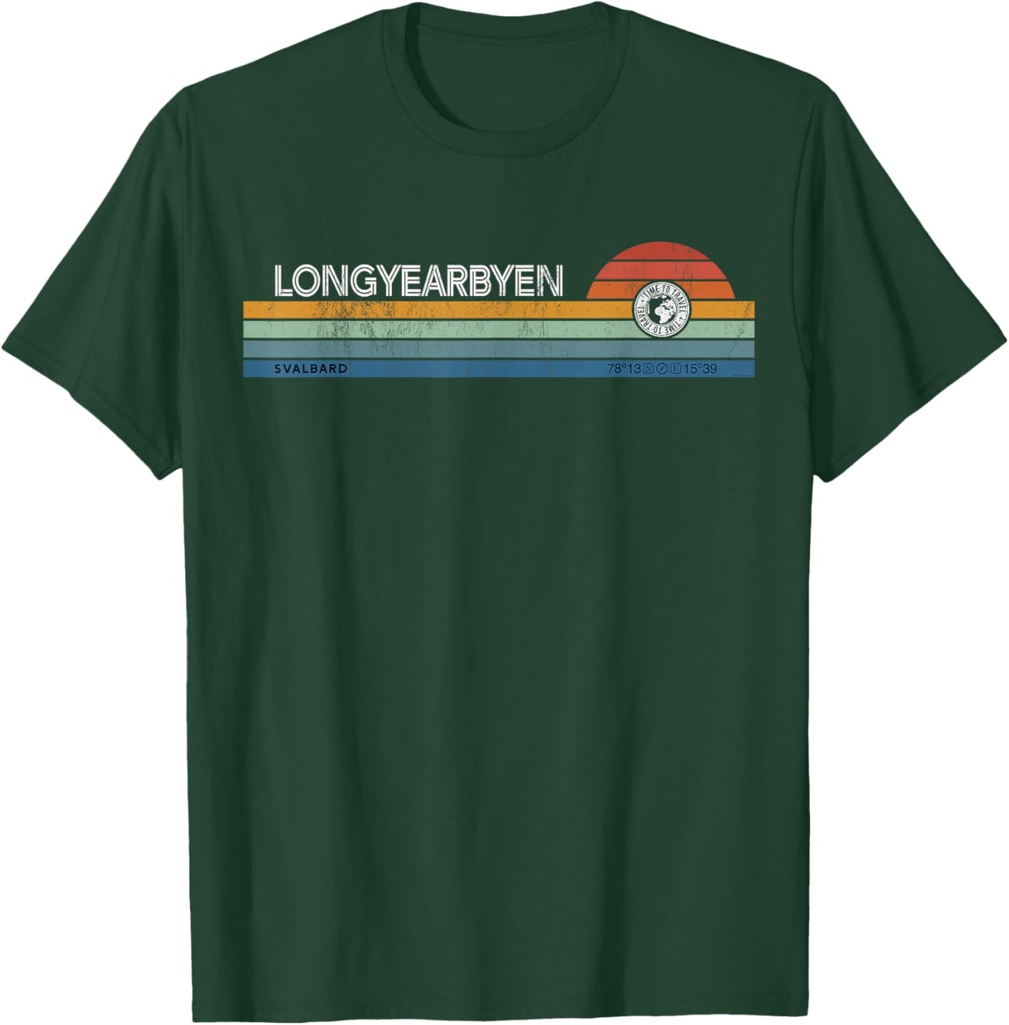 Longyearbyen Svalbard Norway Retro Sunset Rainbow Synth Idea T-Shirt - T-Shirt | Forest