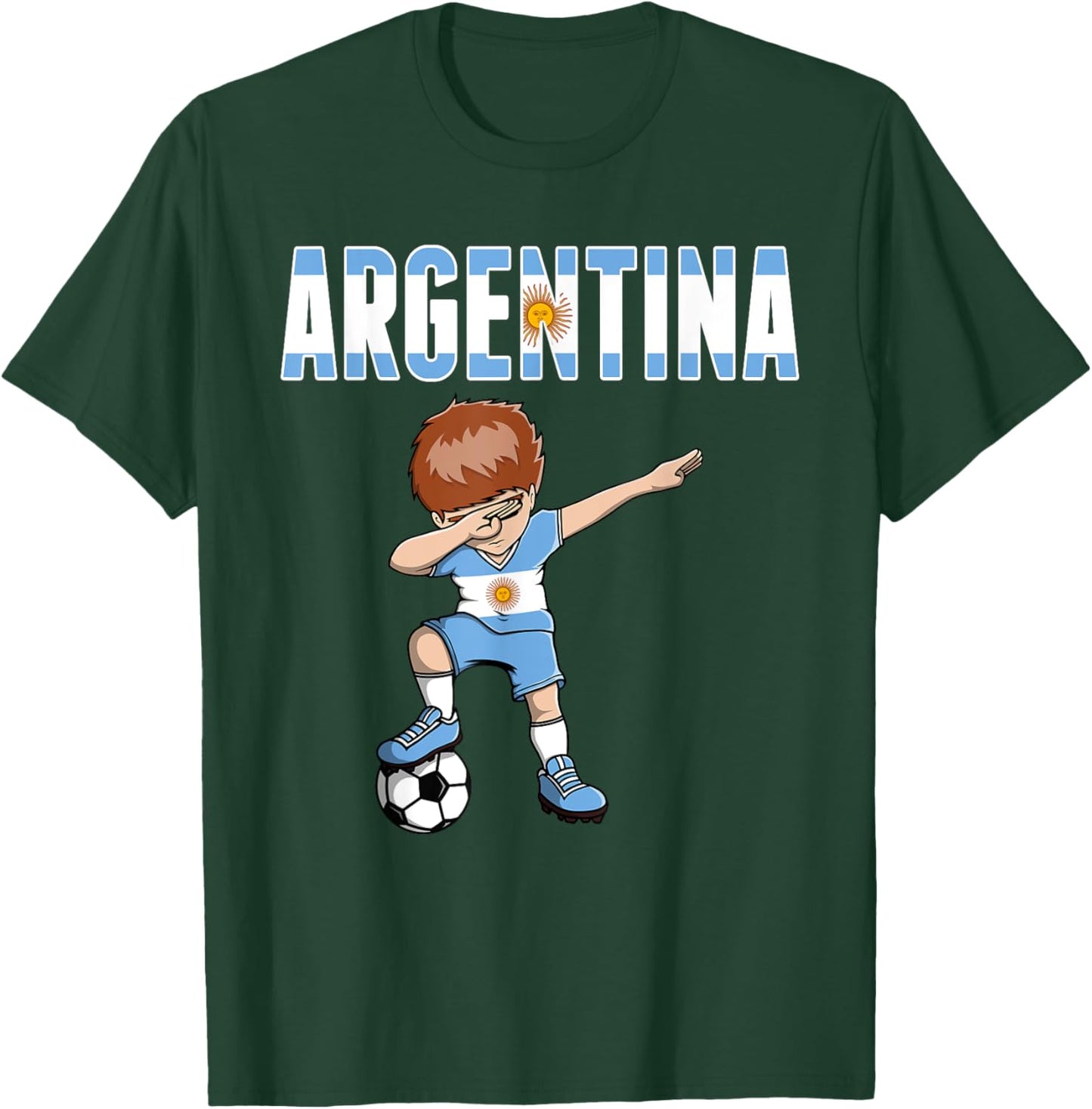 Dabbing Soccer Boy Argentina Soccer Fan Jersey Flag Football T-Shirt - T-Shirt | Forest