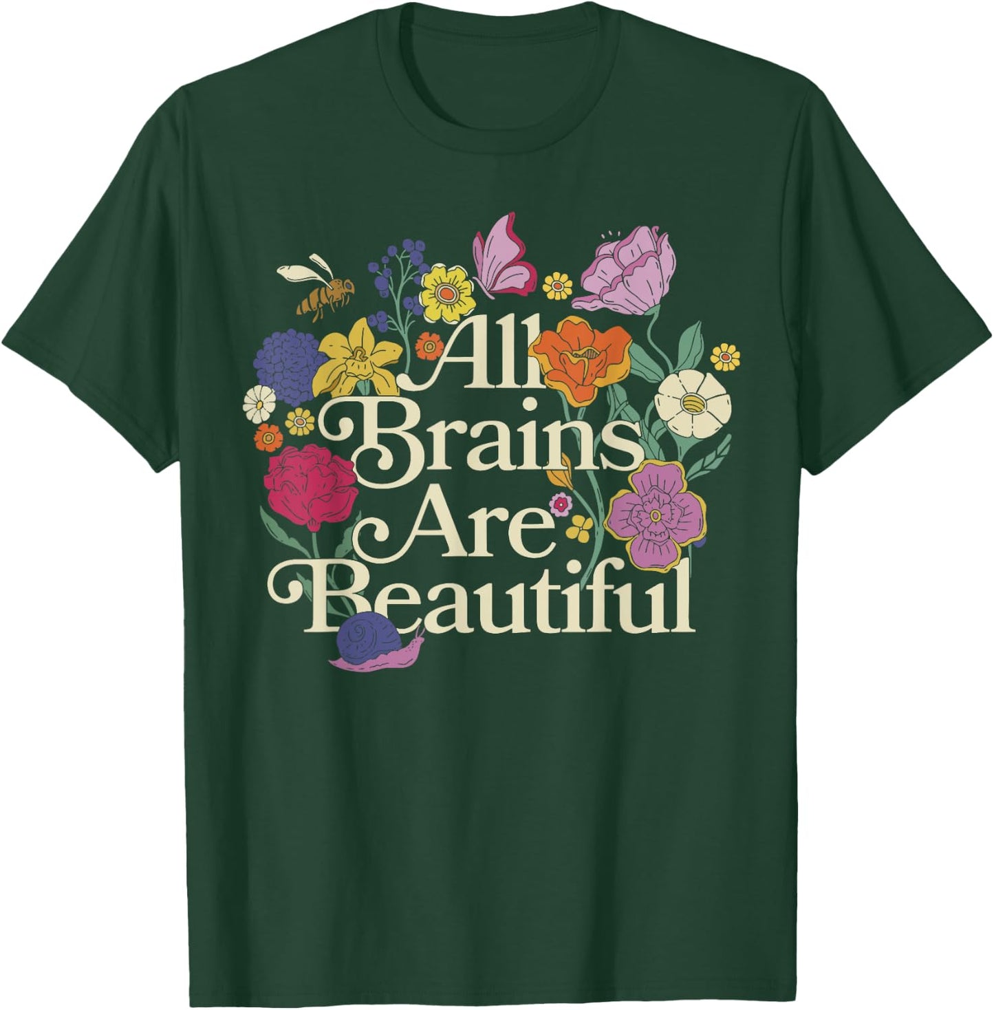Groovy All Brains Are Beautiful Floral Autism Awareness SPED T-Shirt - T-Shirt | Forest