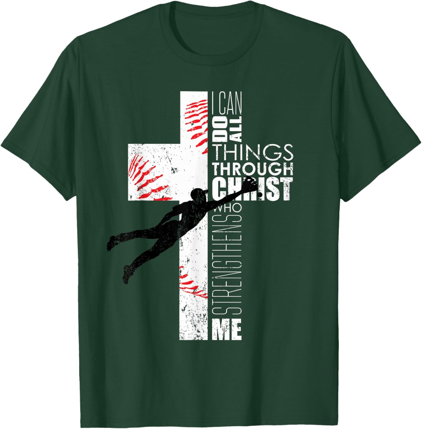 Christian Philippians 4:13 Kids Boys Cross Baseball Graphic T-Shirt - T-Shirt | Forest