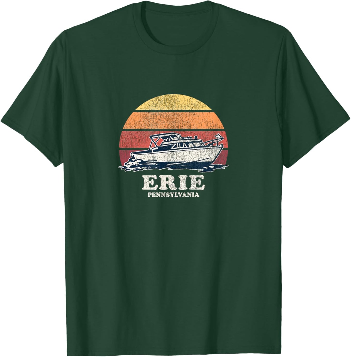 Erie PA Vintage Boating 70s Retro Boat Design T-Shirt - T-Shirt | Forest