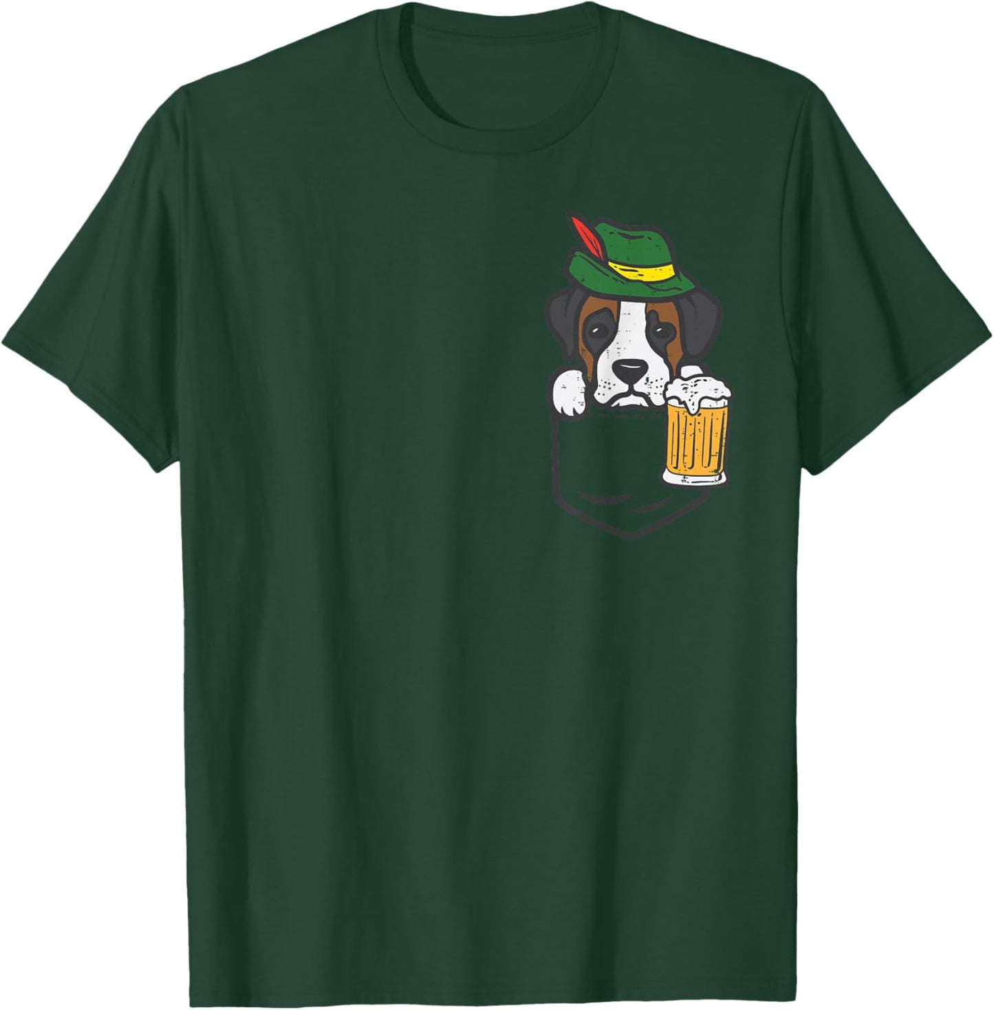 Pocket Boxer German Hat Oktoberfest Cute Dog Owner Men Women T-Shirt - T-Shirt | Forest
