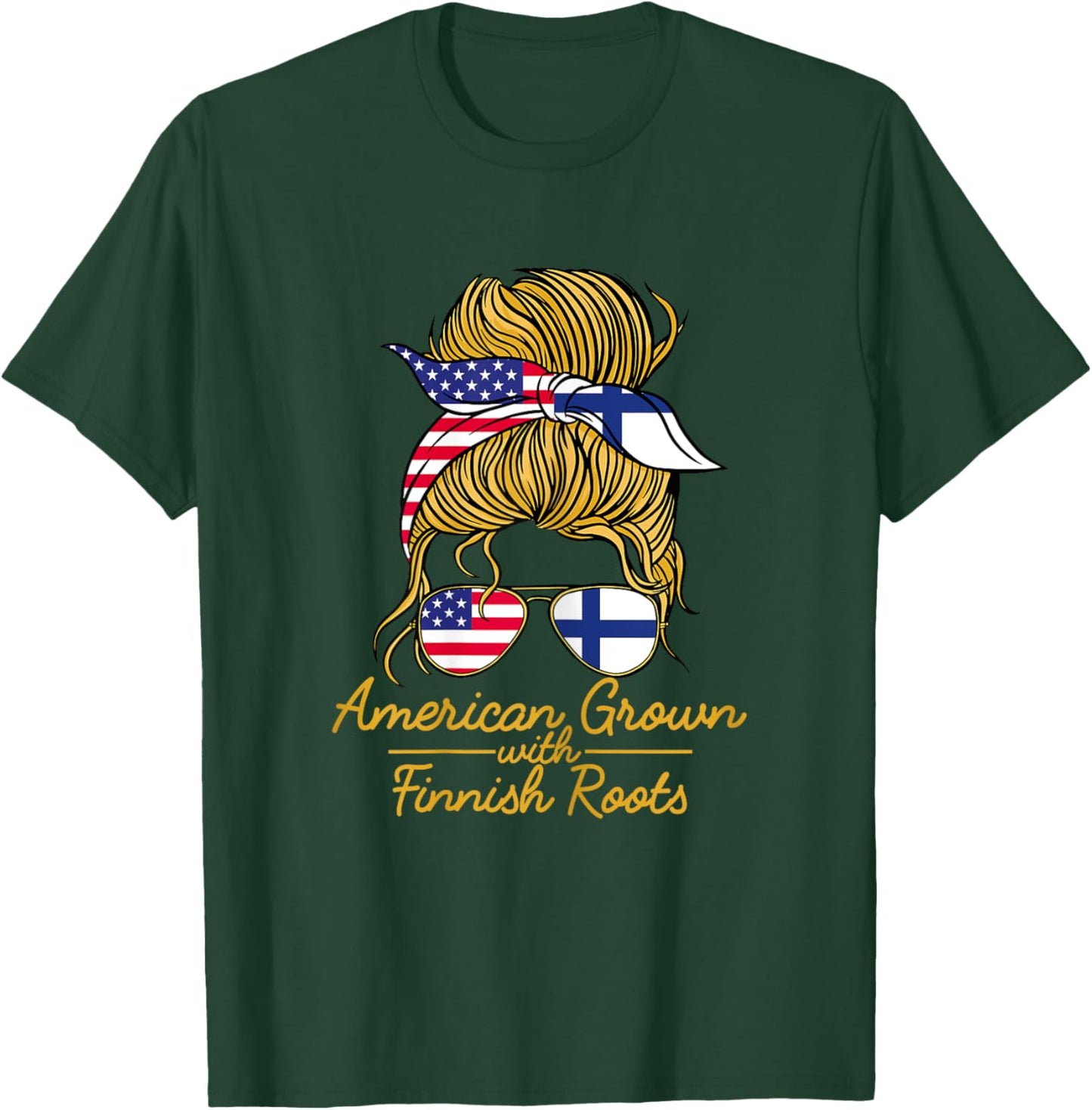 American Grown with Finnish Roots Finland and USA Flag T-Shirt - T-Shirt | Forest
