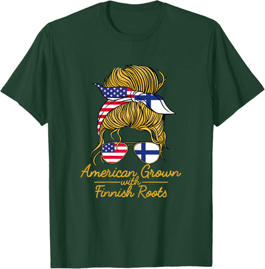 American Grown with Finnish Roots Finland and USA Flag T-Shirt - T-Shirt | Forest