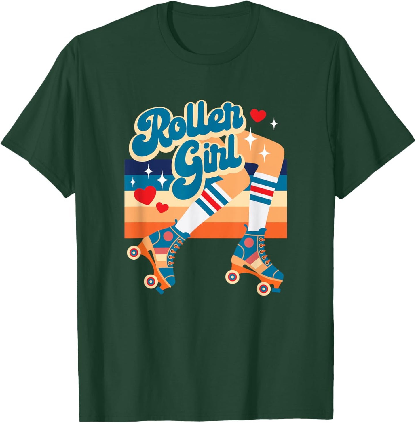 Retro Vintage Roller Girl Roller Skates w Hearts And Stripes T-Shirt - T-Shirt | Forest