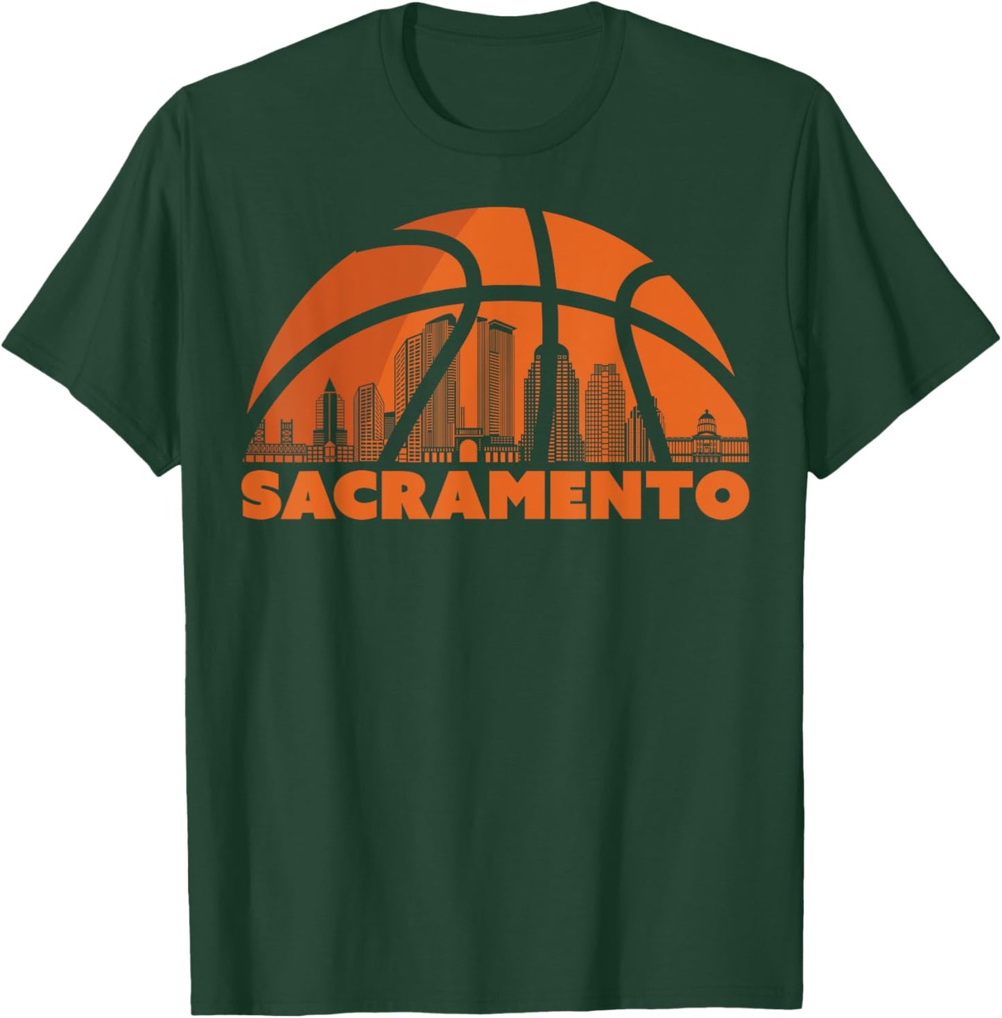 Sacramento City Skyline California Basketball Fan Jersey T-Shirt - T-Shirt | Forest