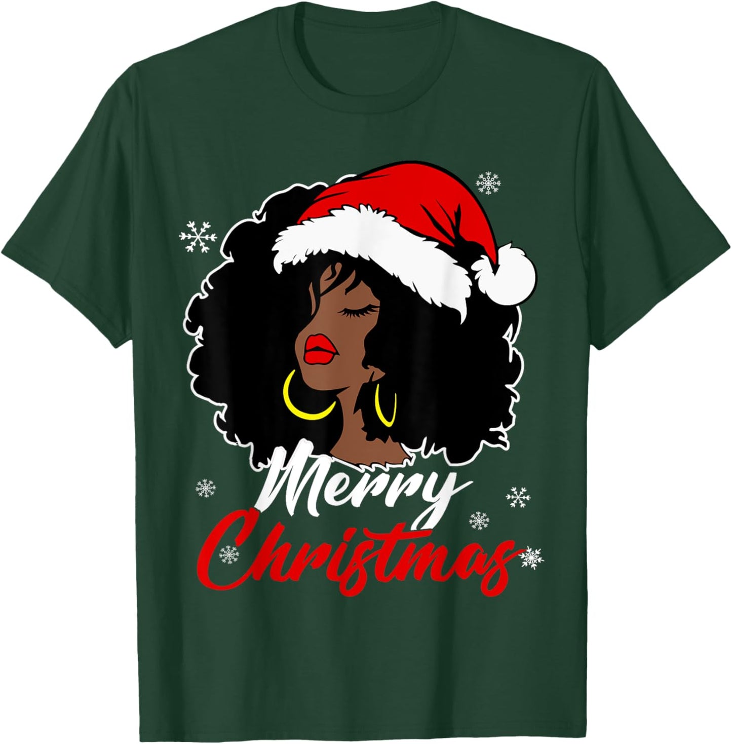 Queen Santa African American Merry Christmas Melanin T-Shirt - T-Shirt | Forest