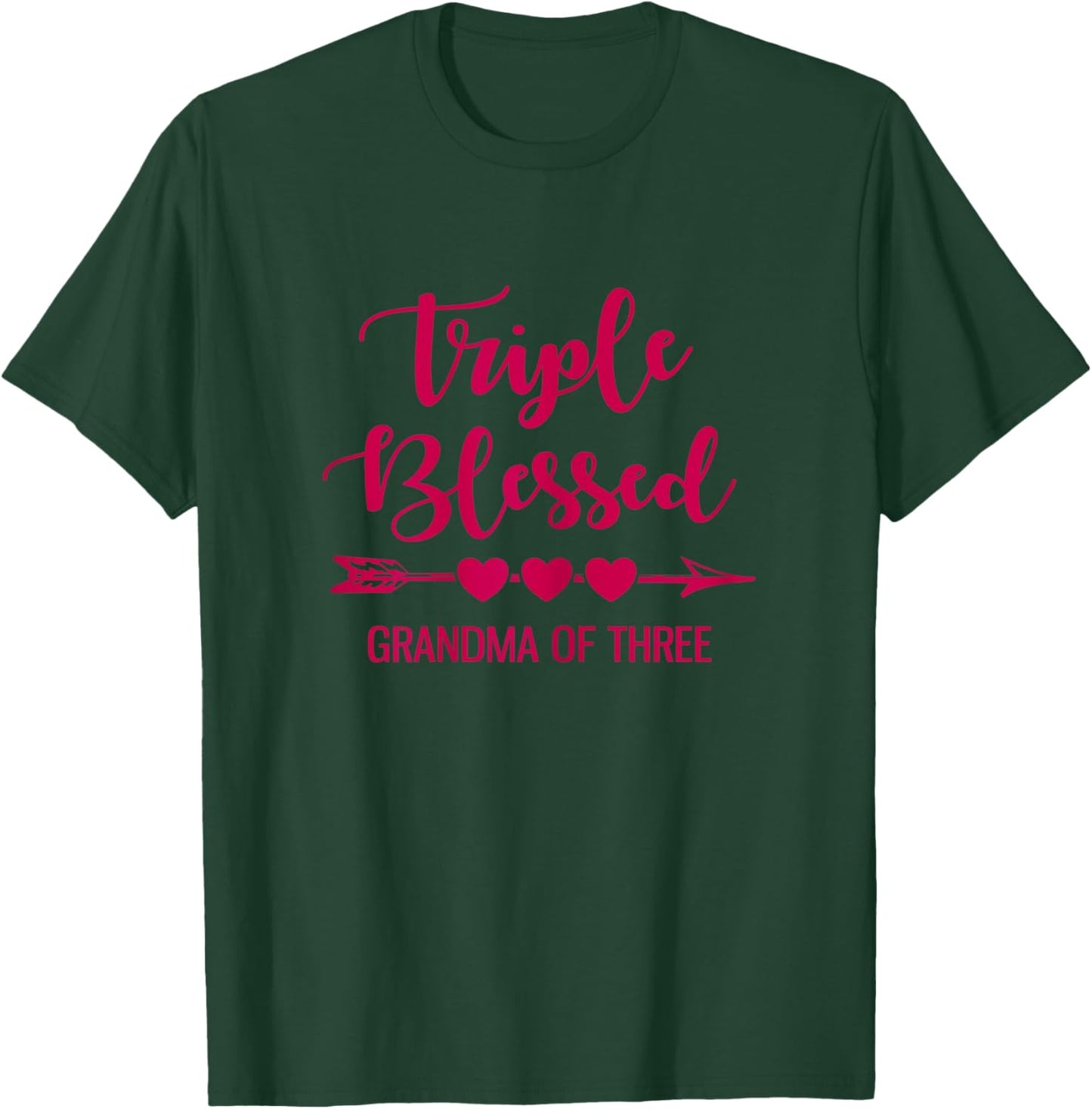Triple Blessed Grandma Of Three Grandkids Grandmother T-Shirt - T-Shirt | Forest