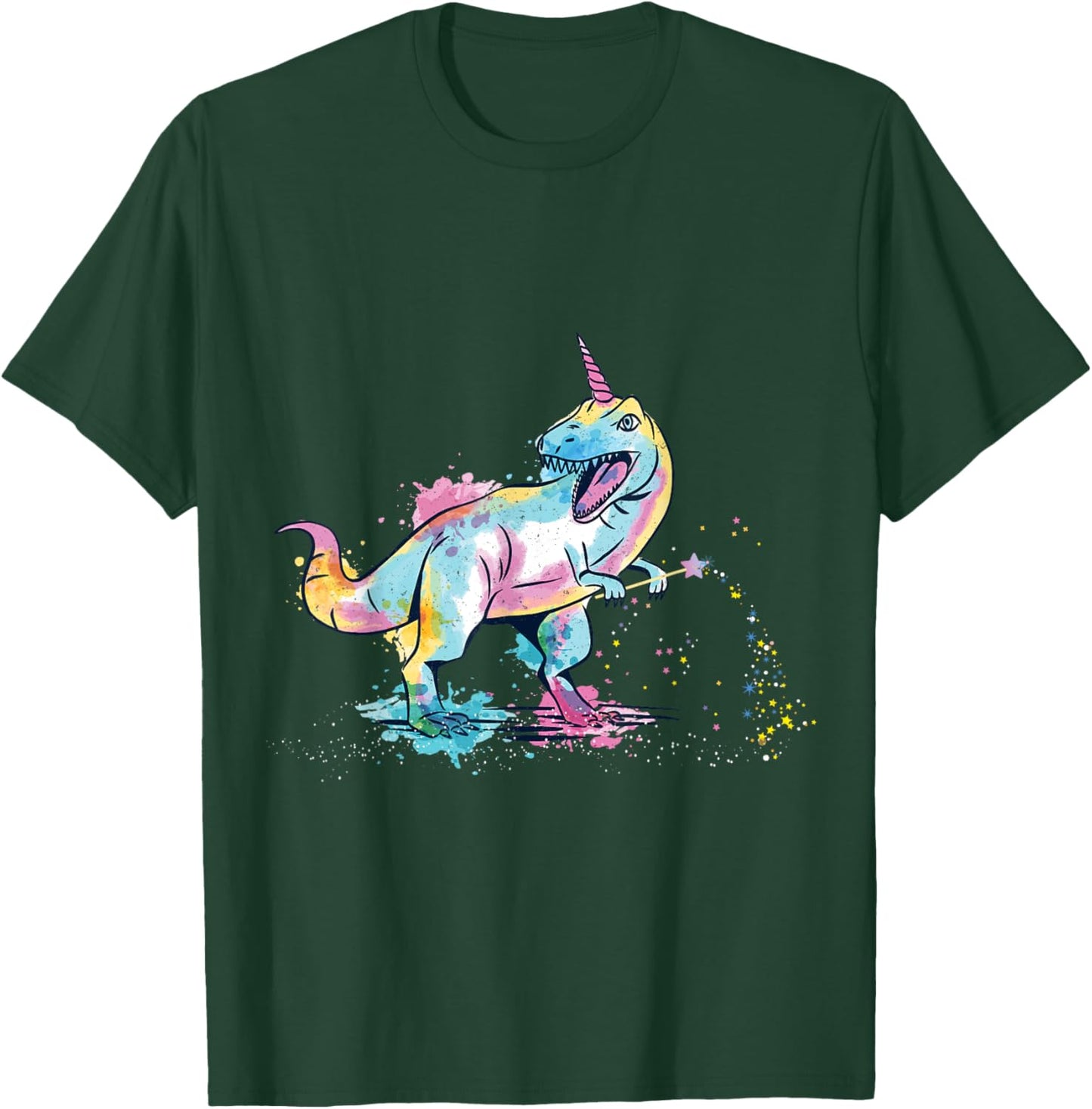 Tyrannosaurus with unicorn horn with magic wand T-Shirt - T-Shirt | Forest