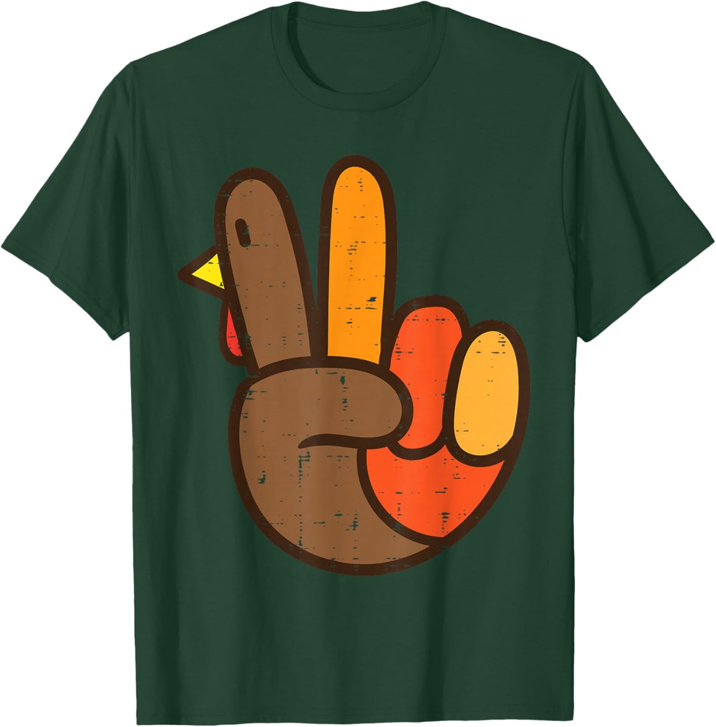 Peace Sign Turkey Hand Cool Thanksgiving Hippie Men Women T-Shirt - T-Shirt | Forest