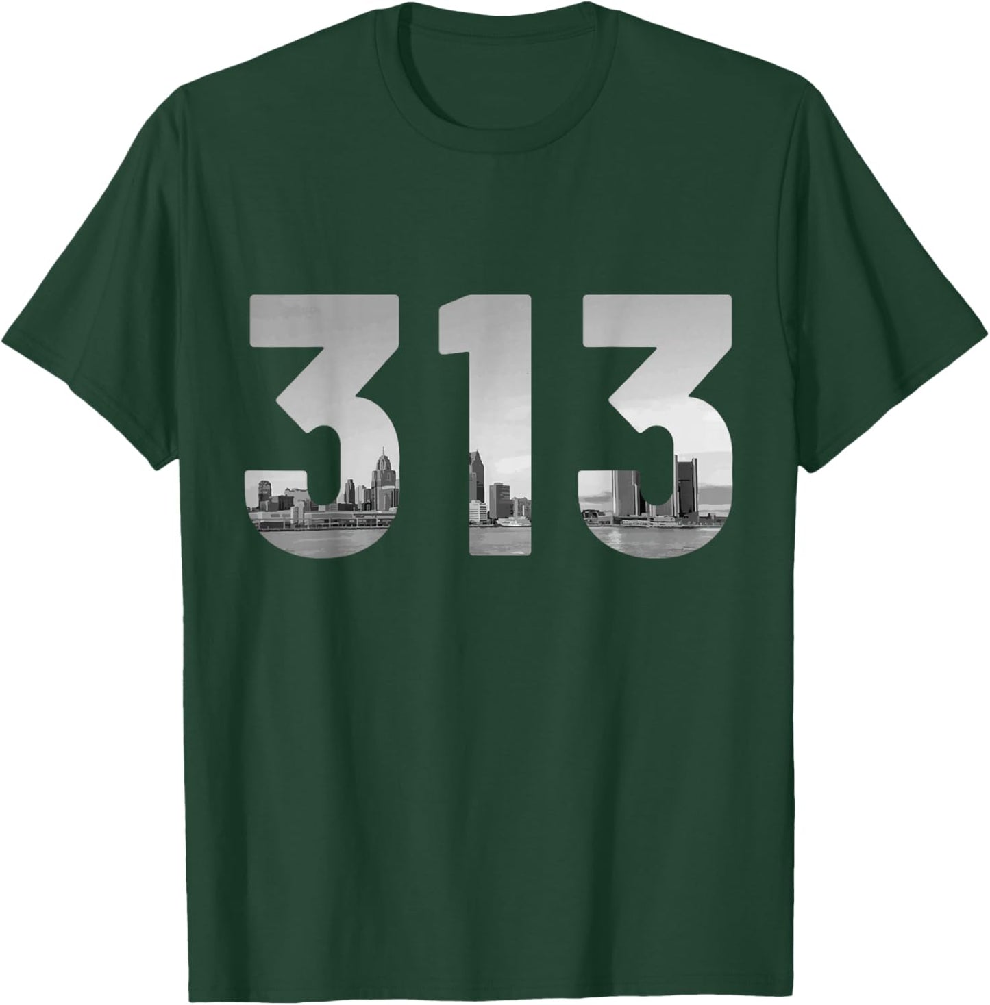 Detroit 313 Area Code Michigan Skyline Vintage T-Shirt - T-Shirt | Forest