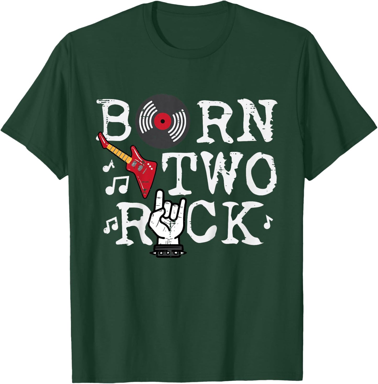 Kids 2nd Birthday Guitar Born Two 2 Rock Rocker Bday Boys Kids T-Shirt - T-Shirt | Forest