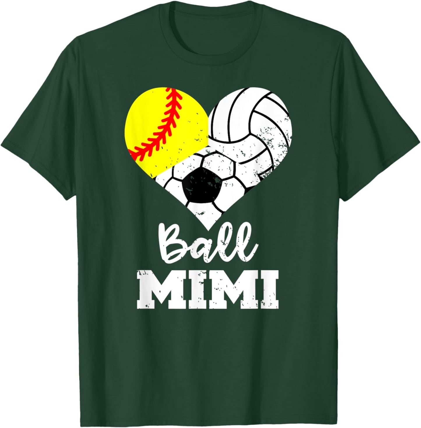 Ball Mimi Heart Funny Softball Volleyball Soccer Mimi T-Shirt - T-Shirt | Forest
