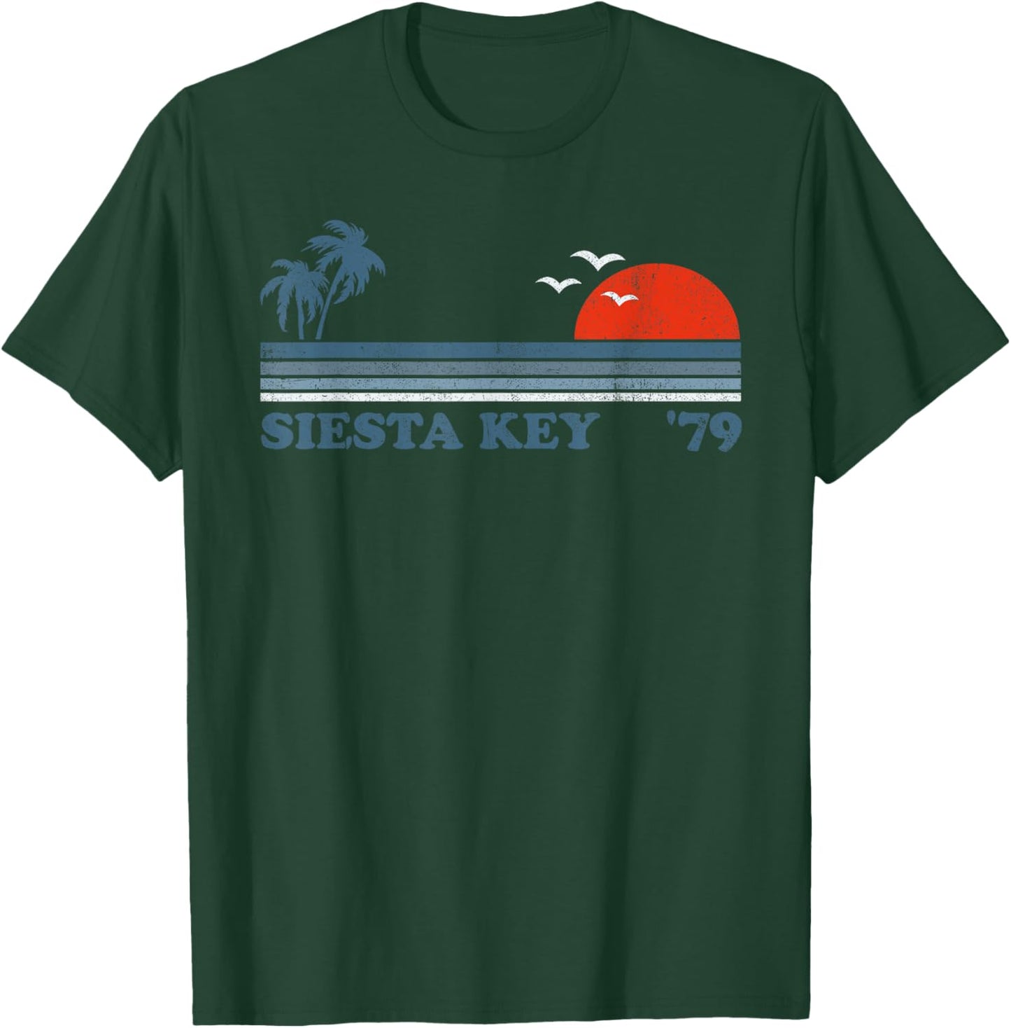 Vintage Siesta Key Florida Keys Beach Retro Sunset 70's Gift Women Kids T-Shirt - T-Shirt | Forest
