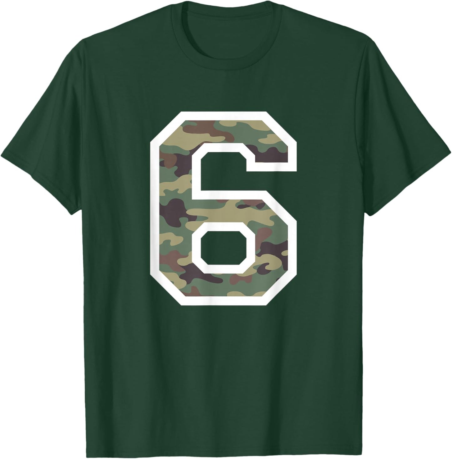 Jersey Uniform Number #6 Six, Camo Camouflage T-Shirt - T-Shirt | Forest