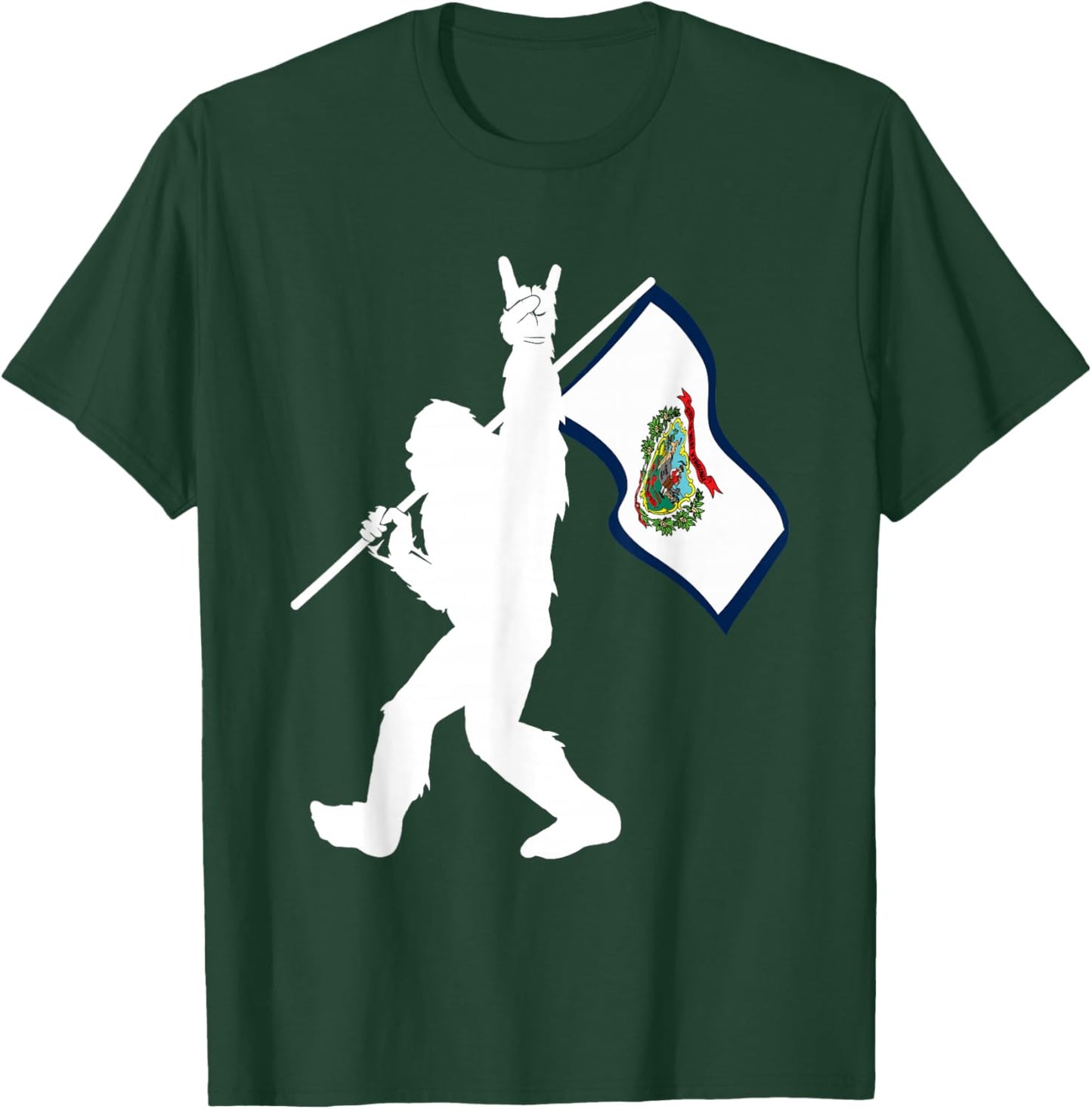 Vintage State of West Virginia Flag Bigfoot Rock On Believer T-Shirt - T-Shirt | Forest