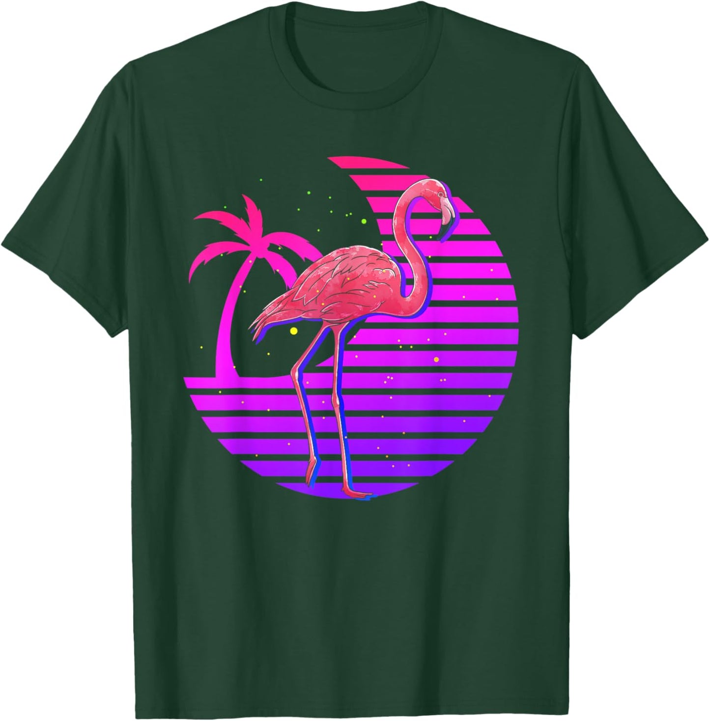 Synthwave Tropical Pink Flamingo Palm Trees Retro Vaporwave T-Shirt - T-Shirt | Forest