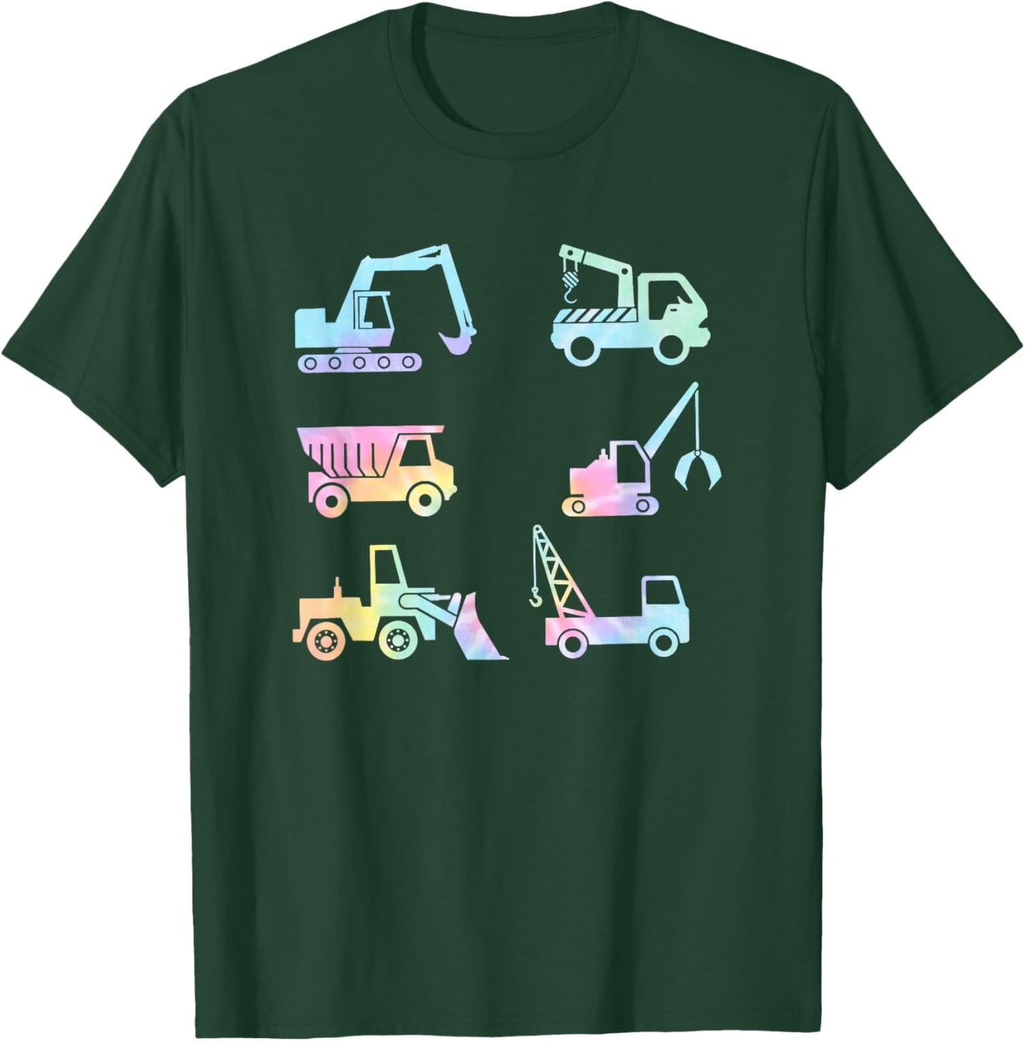 Boys Kids Toddlers Adults Funny Construction Trucks Tie Dye T-Shirt - T-Shirt | Forest
