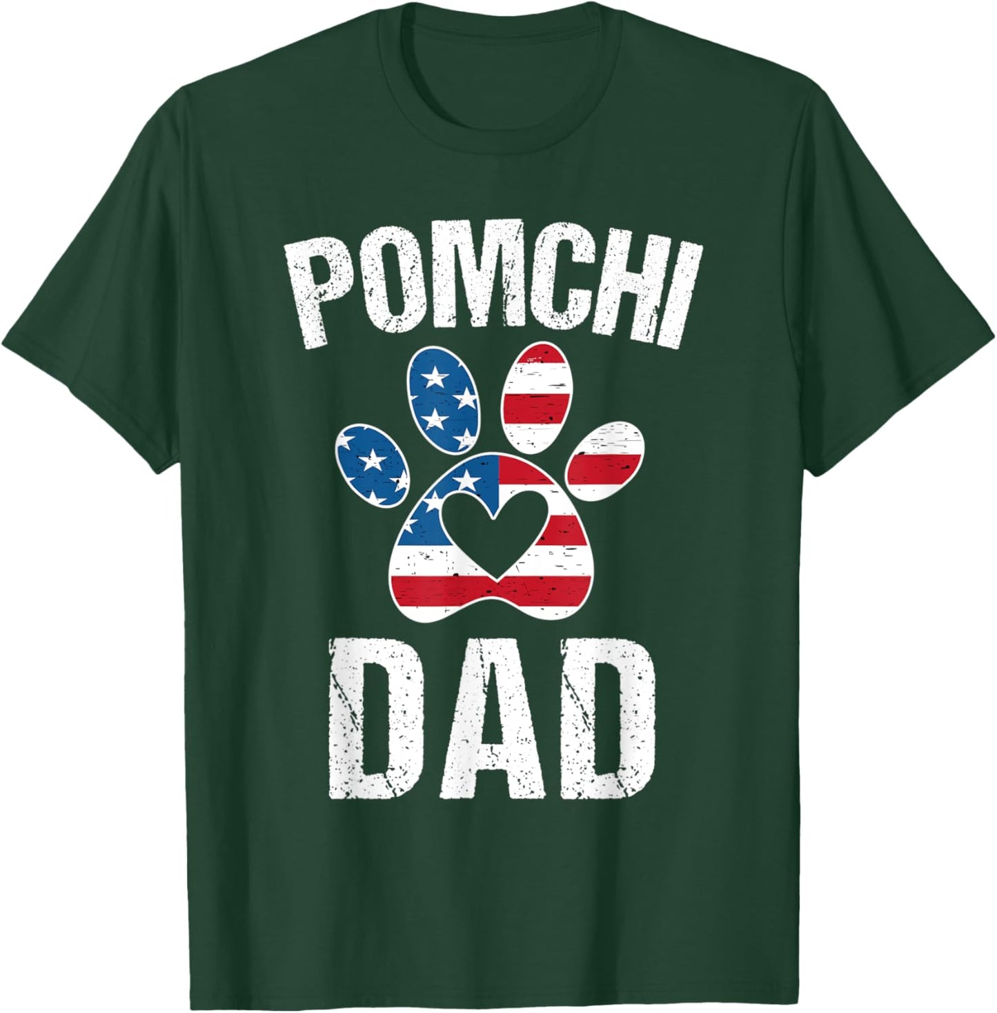 Pomchi Dad Daddy Pomchi Lover Owner American Flag Pomchi Dog Women Kids Men T-Shirt - T-Shirt | Forest