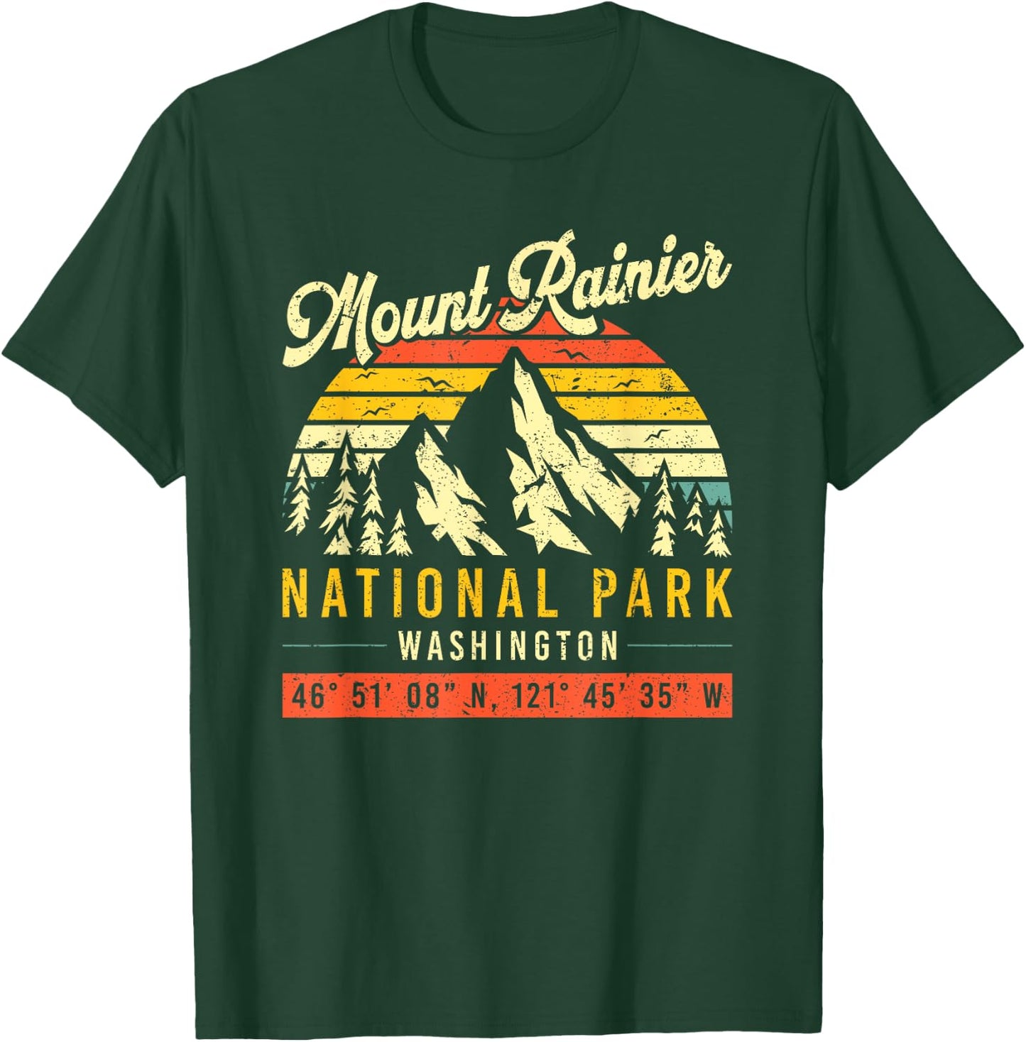 Mount Rainier Washington Vintage Retro National Park T-Shirt - T-Shirt | Forest