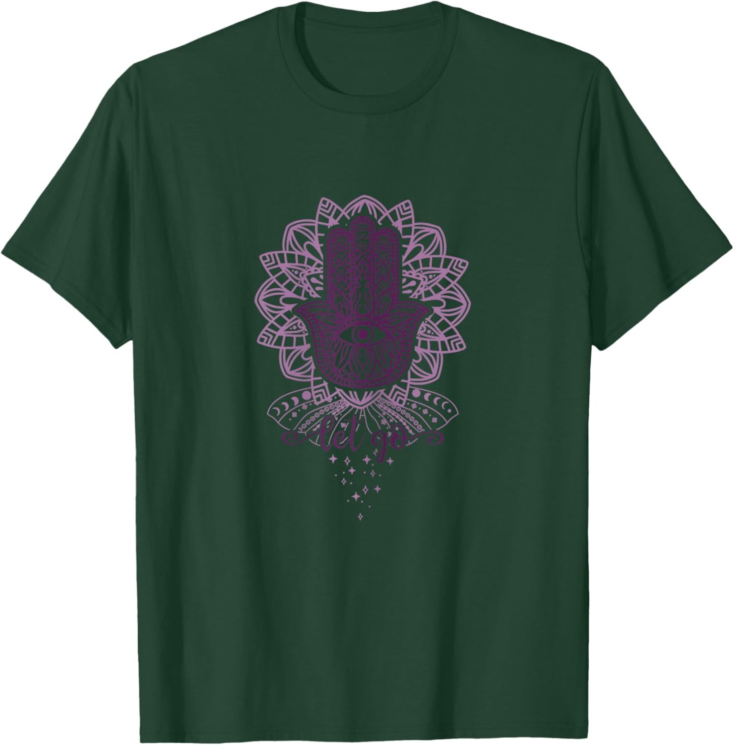 Yoga Hamsa with Lotus Flower and Let Go T-Shirt - T-Shirt | Forest