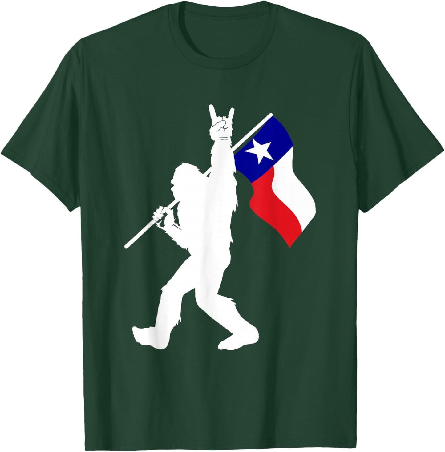 State of Texas Flag Bigfoot Rock On for Sasquatch Hunter T-Shirt - T-Shirt | Forest