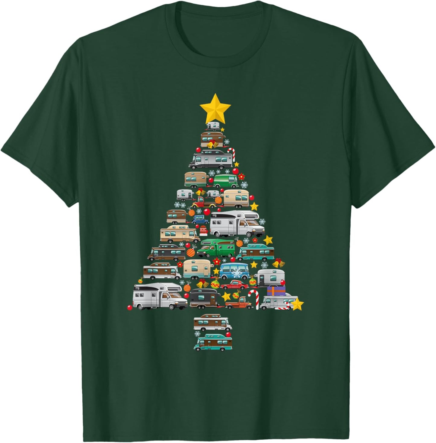 Camping Trailer Christmas Tree Camper Caravan Rv Van Xmas T-Shirt - T-Shirt | Forest