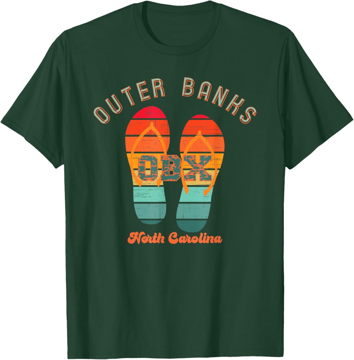 NC OBX Retro Beach Family Vacation Outer Banks Flip Flops Men Women Girls Kids T-Shirt - T-Shirt | Forest
