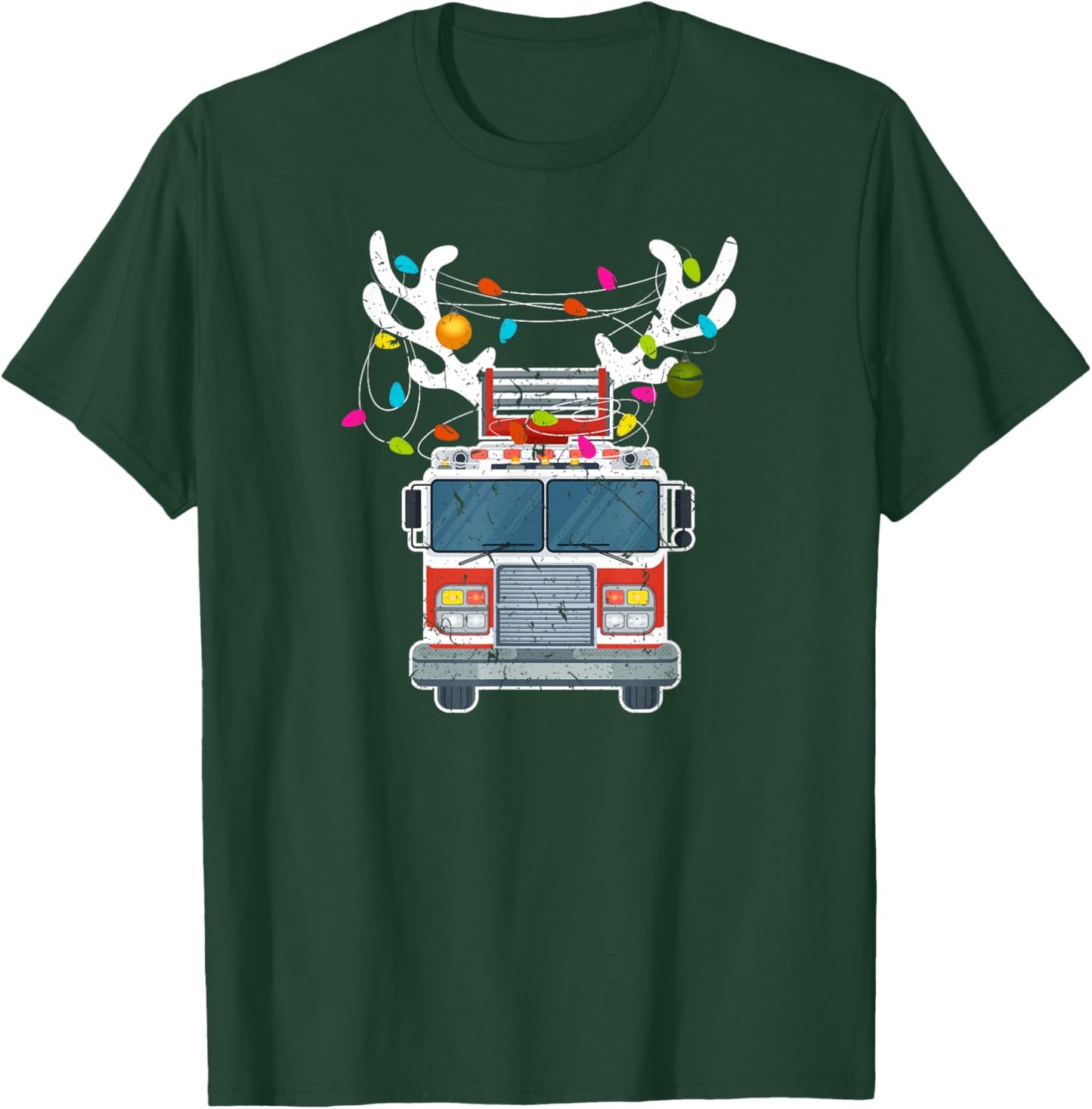 Xmas Fire Truck Reindeer Christmas Firefighter T-Shirt - T-Shirt | Forest