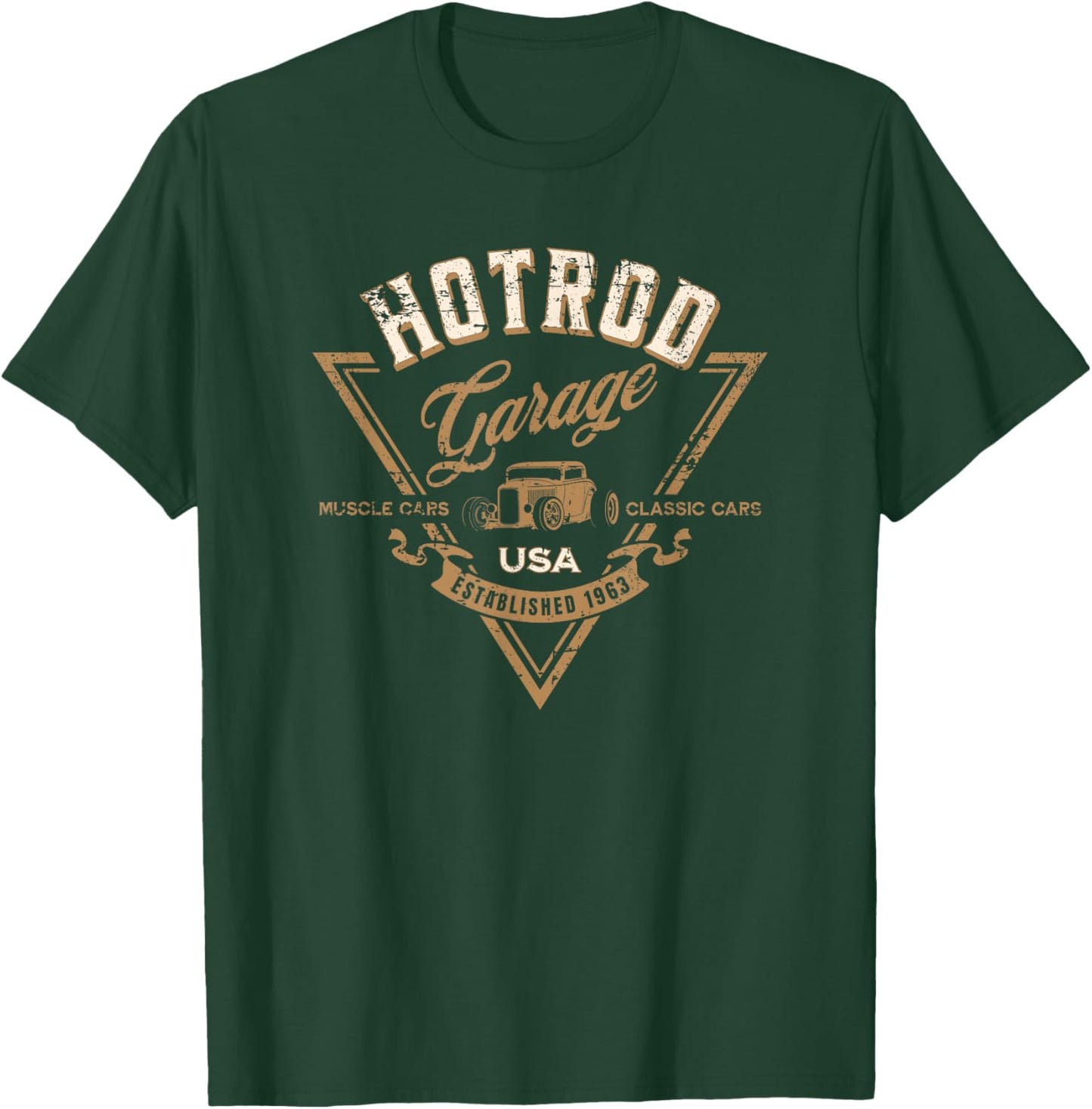 Hotrod Garage USA Classic Car Hotrod Distressed Design T-Shirt - T-Shirt | Forest