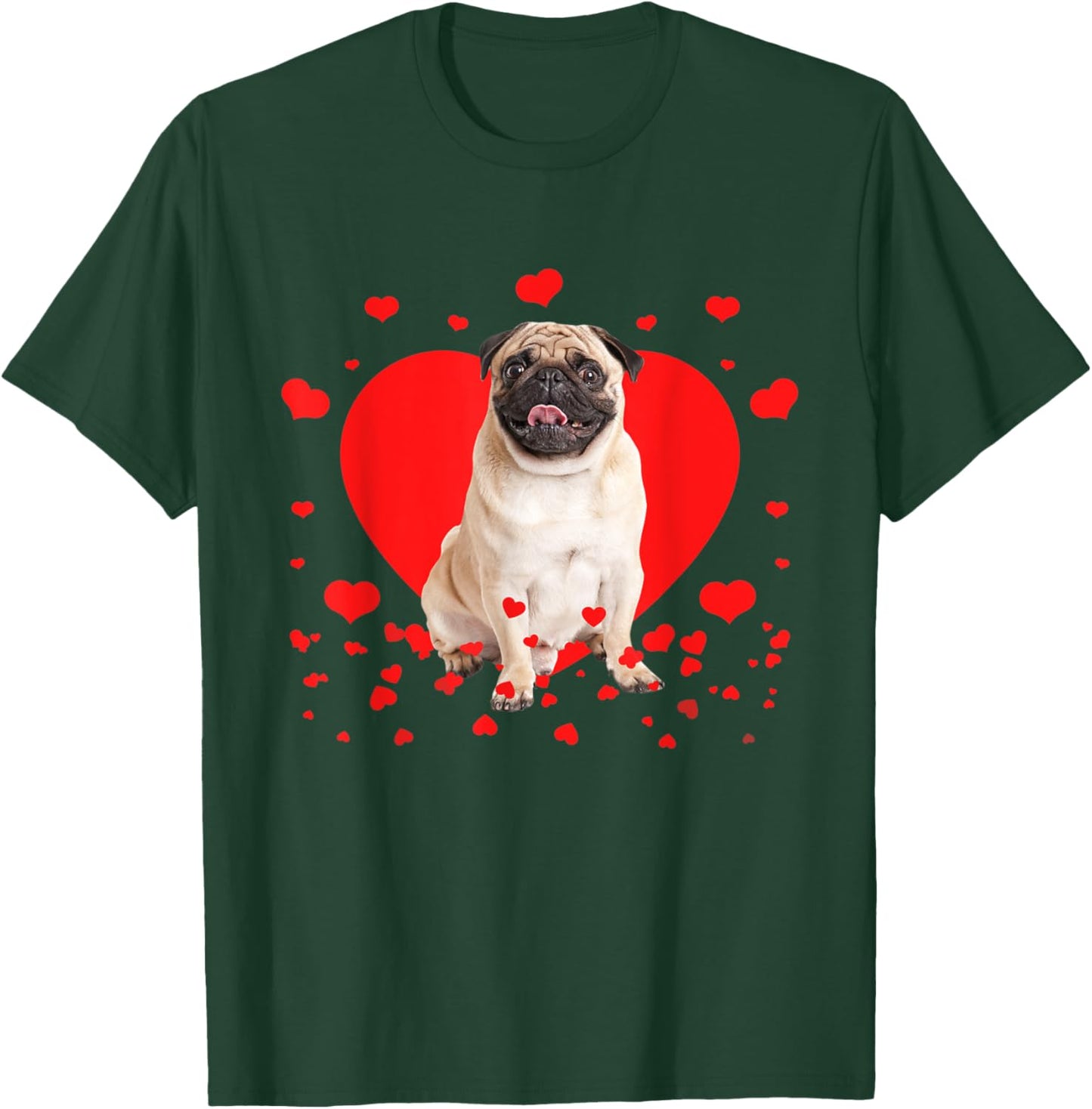 Retro Matching Valentine Day Heart Pug Dog Lover T-Shirt - T-Shirt | Forest