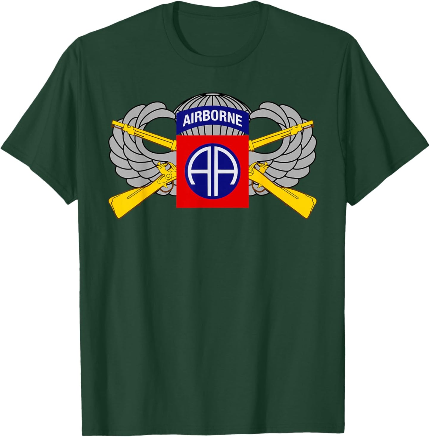 82nd Airborne - Infantry Rifles and Parachutist Wings T-Shirt - T-Shirt | Forest