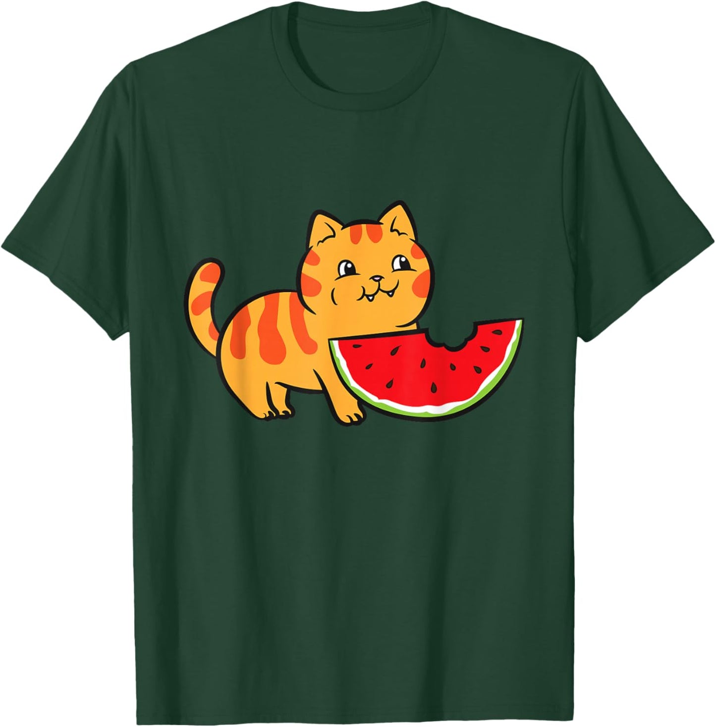 Watermelon Fruit Funny Cat Eating Watermelon T-Shirt - T-Shirt | Forest