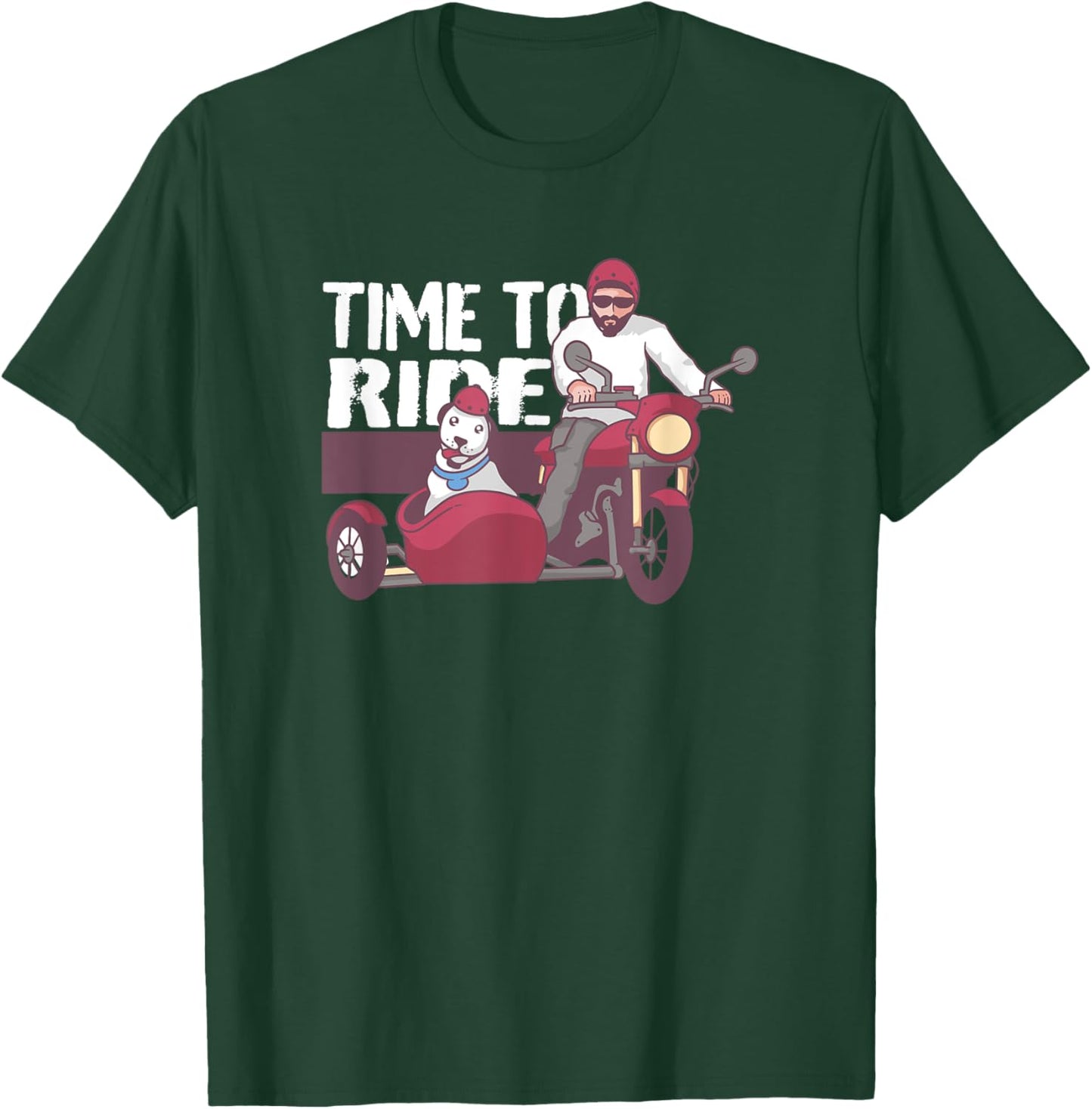 Time to Ride Motorcycle | My Dog in the Motorcycle Sidecar Men Women Girls Kids T-Shirt - T-Shirt | Forest
