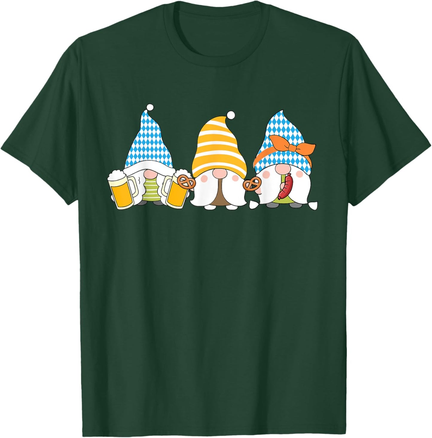 Gnomes Eating Oktoberfest Prfetzel Sausage Bratwurst German T-Shirt - T-Shirt | Forest