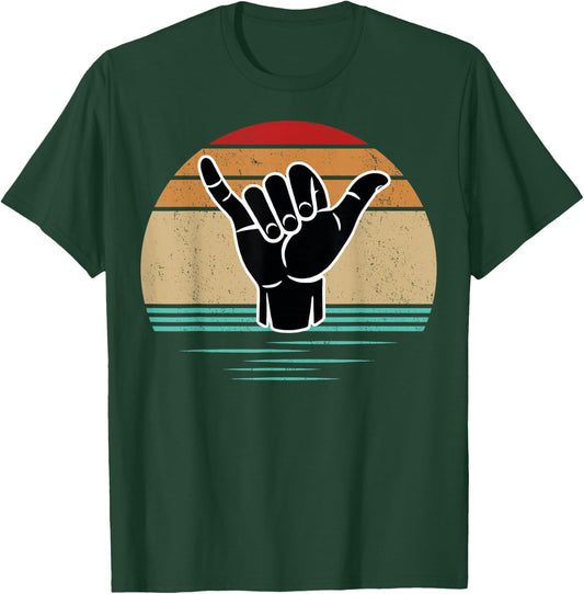 Funny Surfer Hand Gesture Shaka Vintage Retro Surfing T-Shirt - T-Shirt | Forest