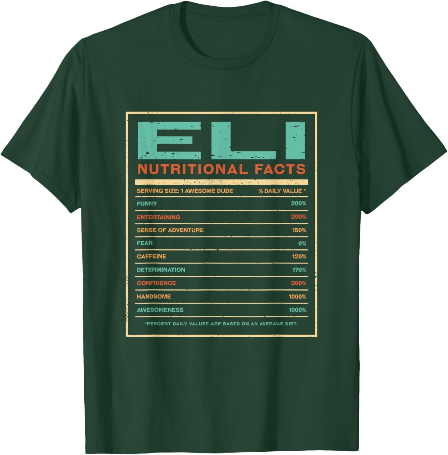 Eli Nutrition Facts Funny Personalized Name T-Shirt - T-Shirt | Forest
