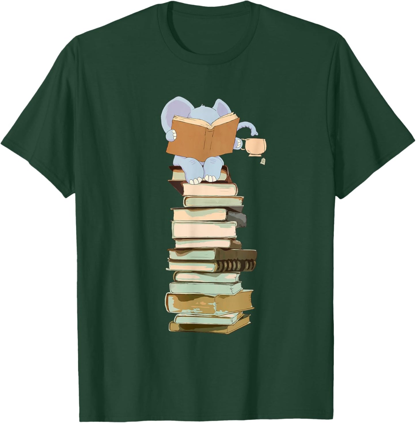 Kawaii Elephant, Books Coffee Tea Gift T-Shirt - T-Shirt | Forest