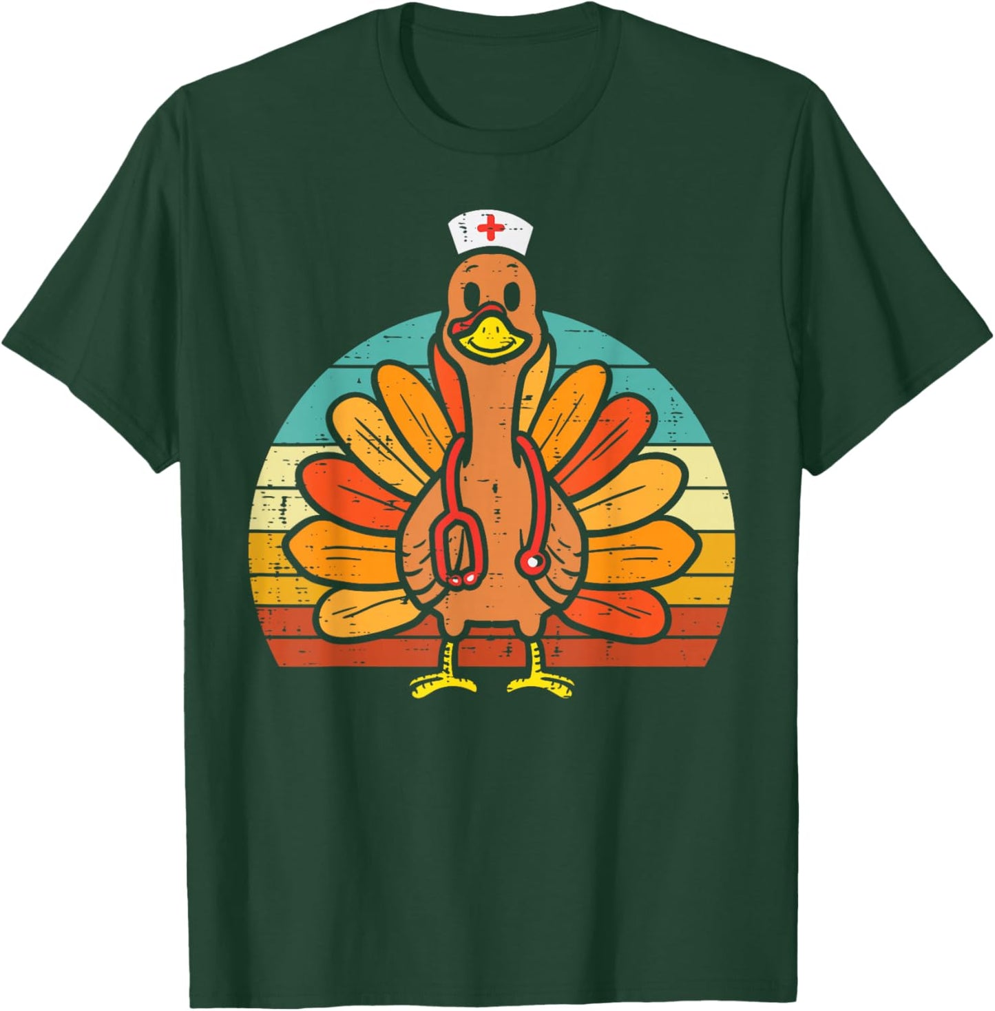 Turkey Nurse Stethoscope Thanksgiving Fall Scrub Top Women T-Shirt - T-Shirt | Forest