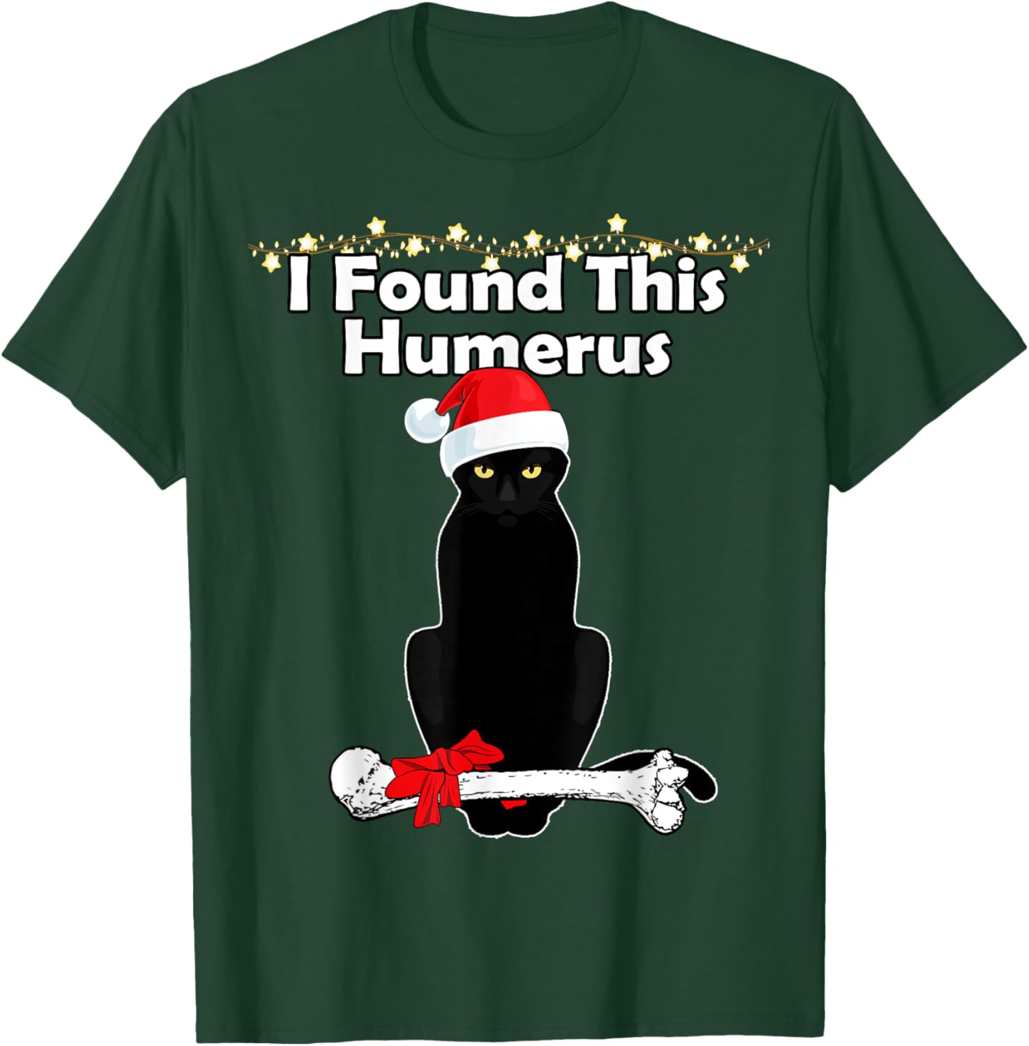 Black Cat Christmas Lights Funny Xmas Cats T-Shirt - T-Shirt | Forest