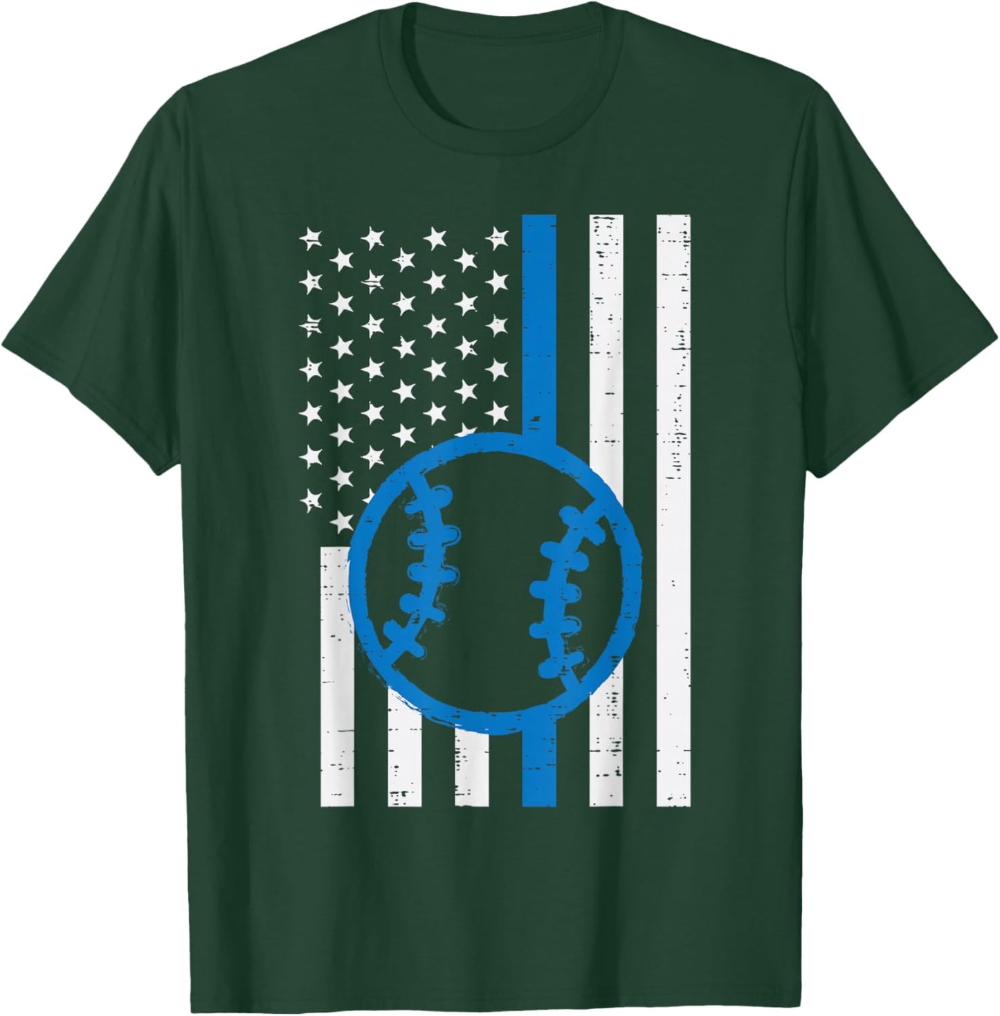 US Flag Thin Blue Line Baseball Vintage Patriotic Police Cop T-Shirt - T-Shirt | Forest