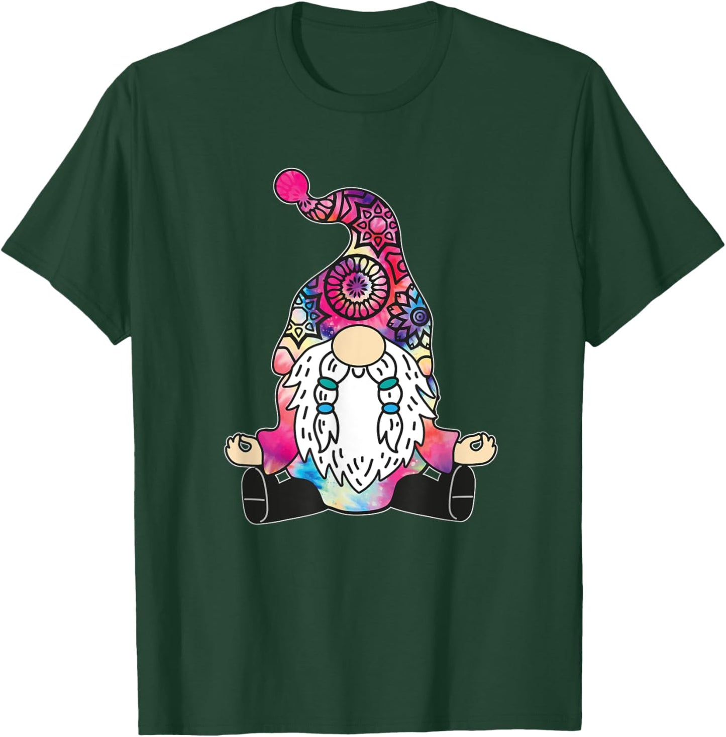 Cute Yoga Gnome Pilates Meditation Tie Dye Mandala Buddhist T-Shirt - T-Shirt | Forest
