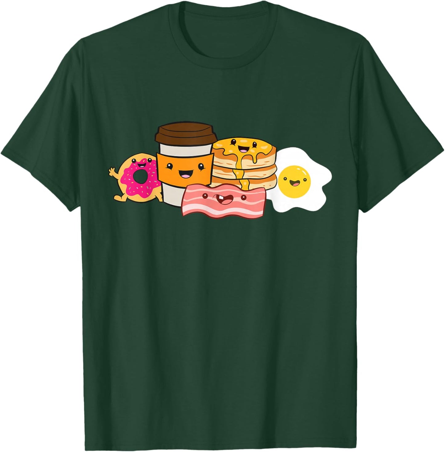 Breakfast Food Bacon Eggs Donut Waffles T-Shirt - T-Shirt | Forest