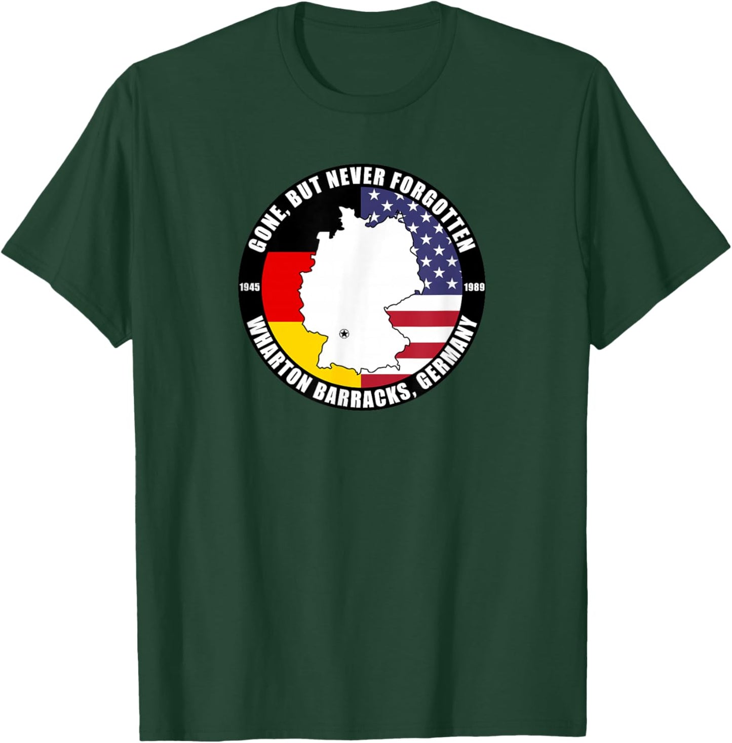 SoldierTees Gone But Never Forgotten Wharton Barracks Germany Veteran - Black, Small - Classic Fit, Short Sleeve - Cotton 100% - For Veterans, Families, History Enthusiasts T-Shirt - T-Shirt | Forest