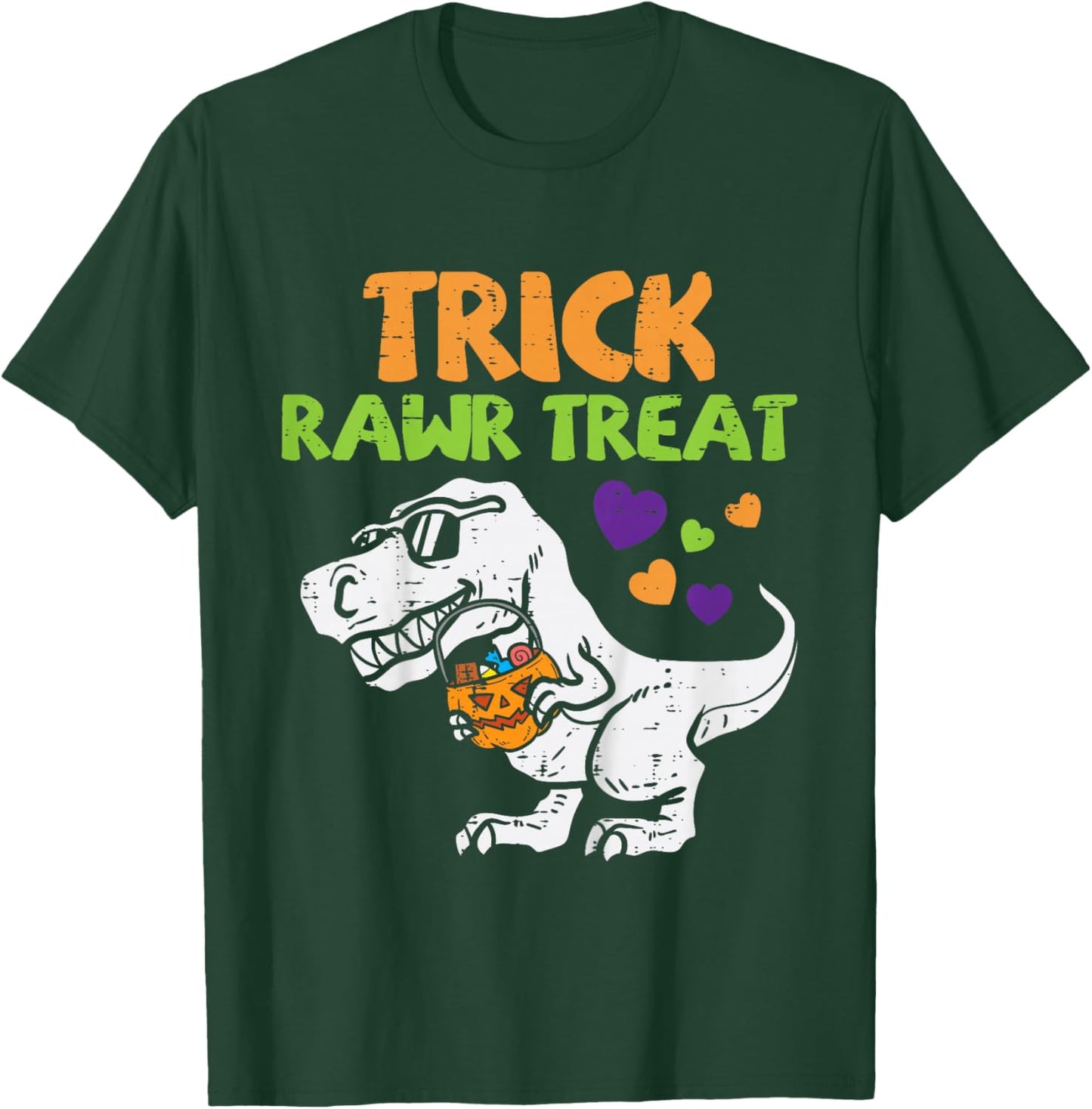 Kids Trick Rawr Treat Dinosaur Trex Toddler Boys Halloween Kids T-Shirt - T-Shirt | Forest