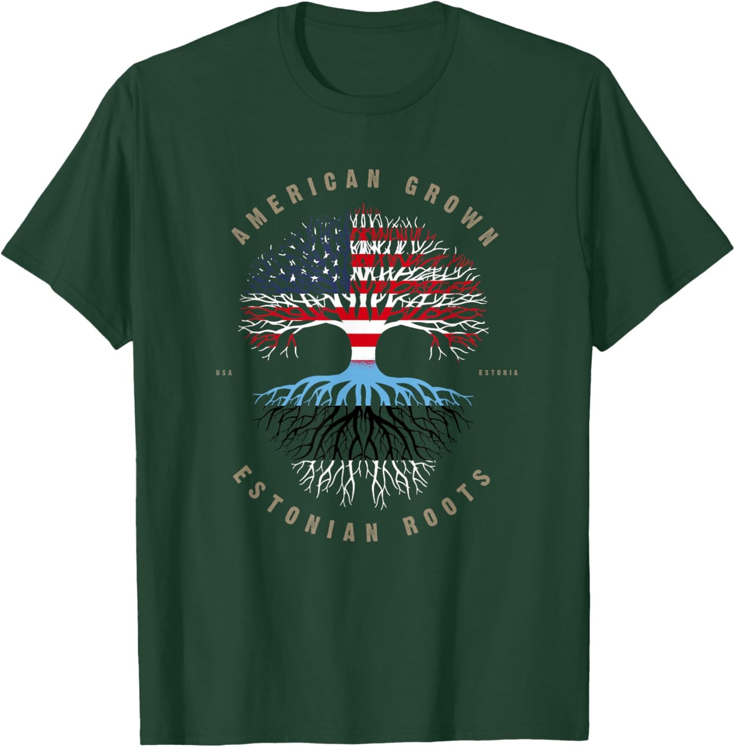 American Grown Estonian Roots Estonia Flag T-Shirt - T-Shirt | Forest