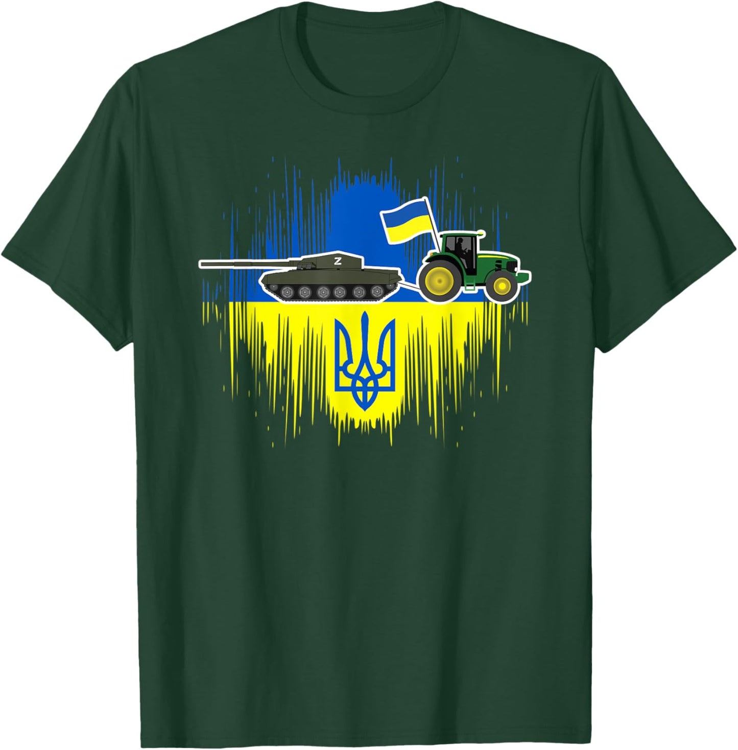 Funny Ukrainian Farmer Steals Tank Ukraine Flag Tryzub T-Shirt - T-Shirt | Forest
