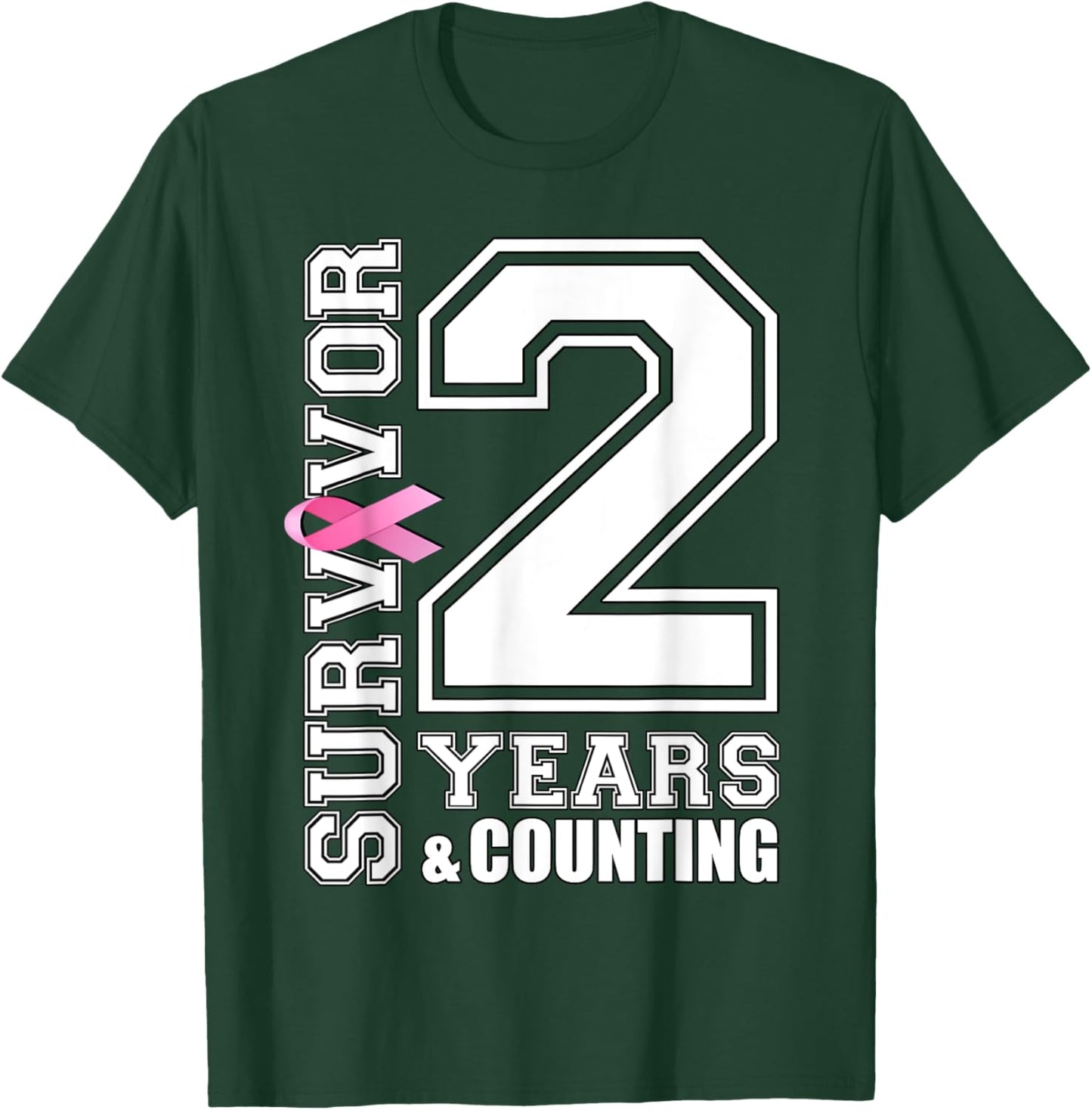 2 Years Breast Cancer Survivor Pink Ribbon Gifts T-Shirt - T-Shirt | Forest